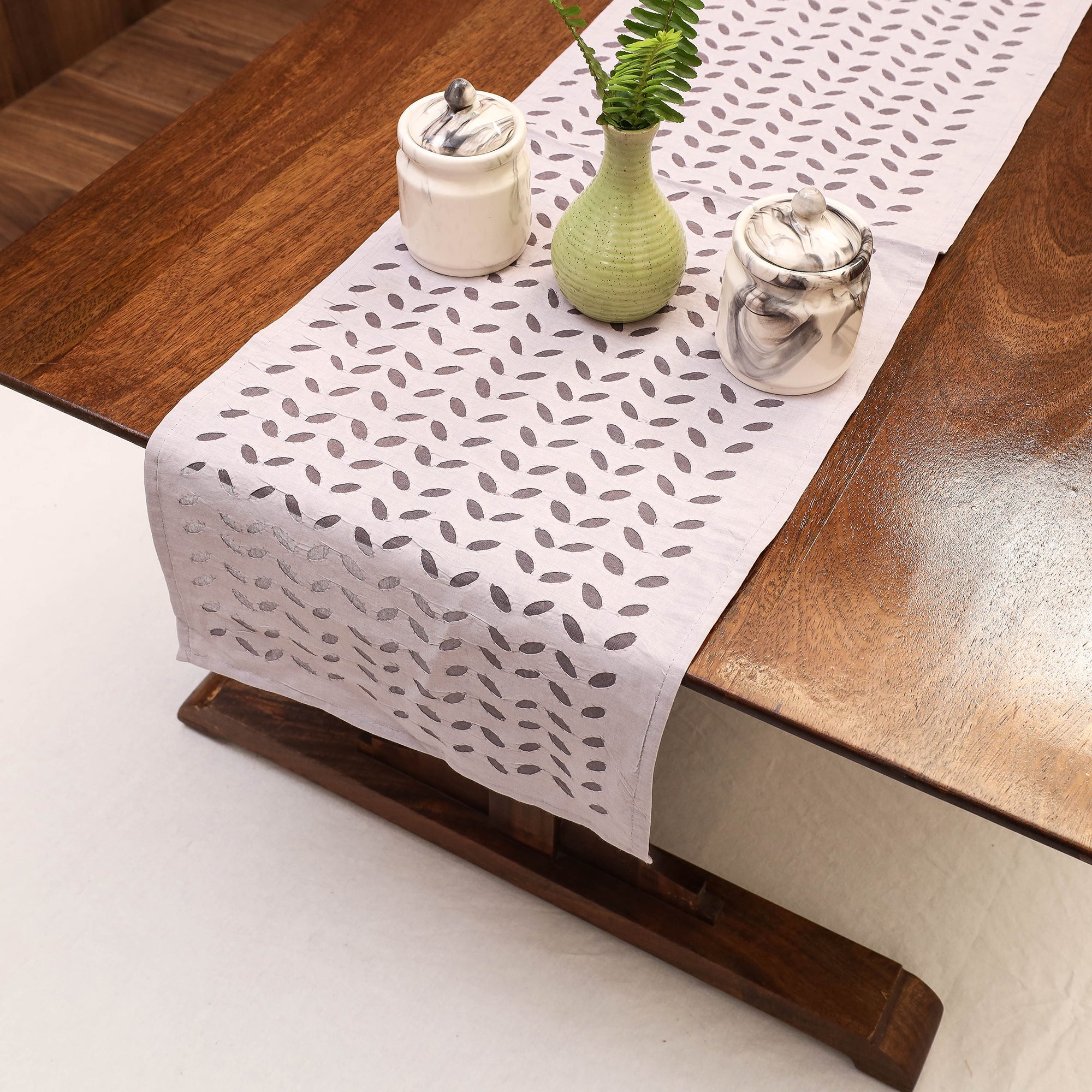 SHADES OF MARUDHARA Brown - Applique Cut work Cotton Table Runner (42 x 13 in) - view 2