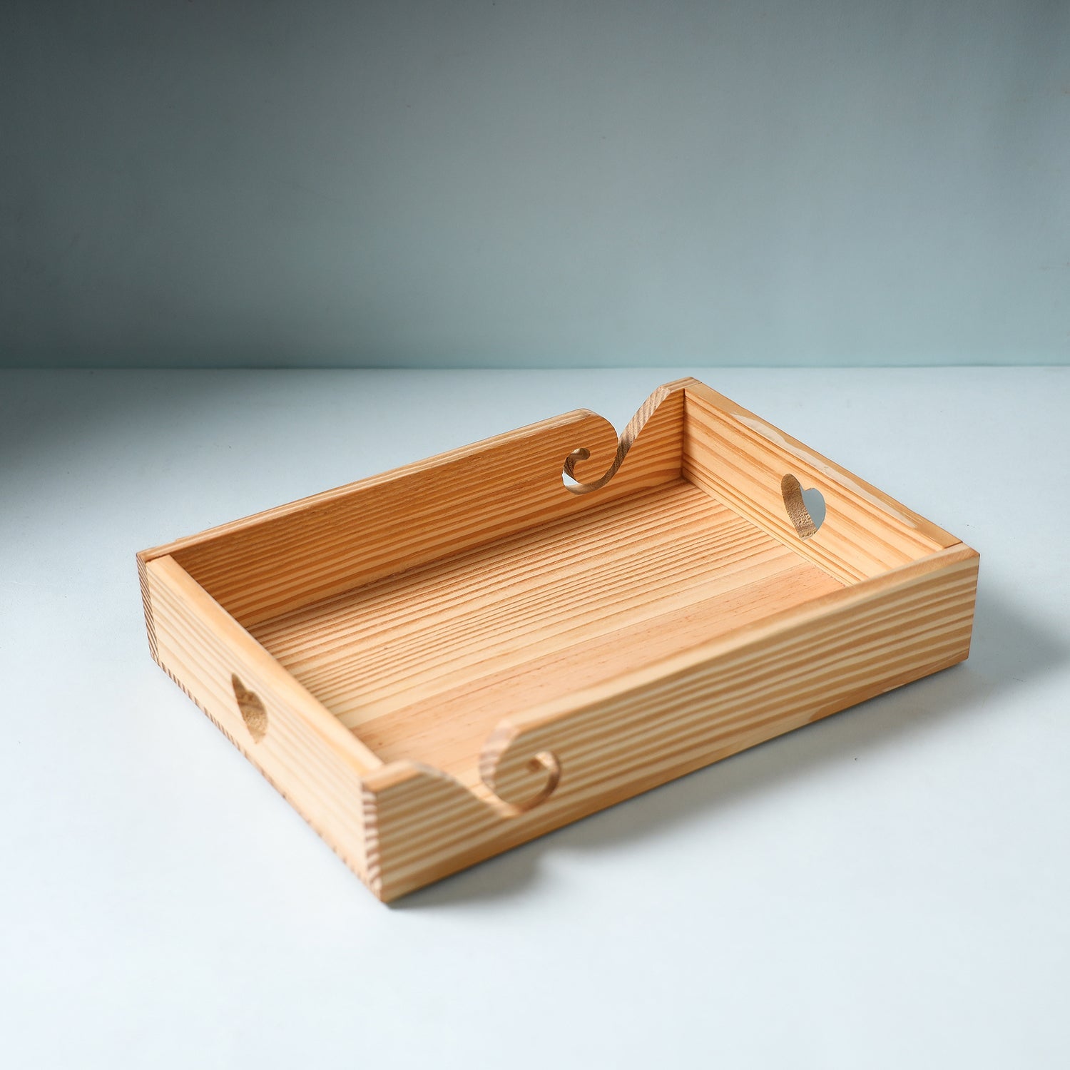 CHUTNEY CRAFT STUDIO Beige - Hand Carved Natural Pine Wooden Tray (12 x 8 in)