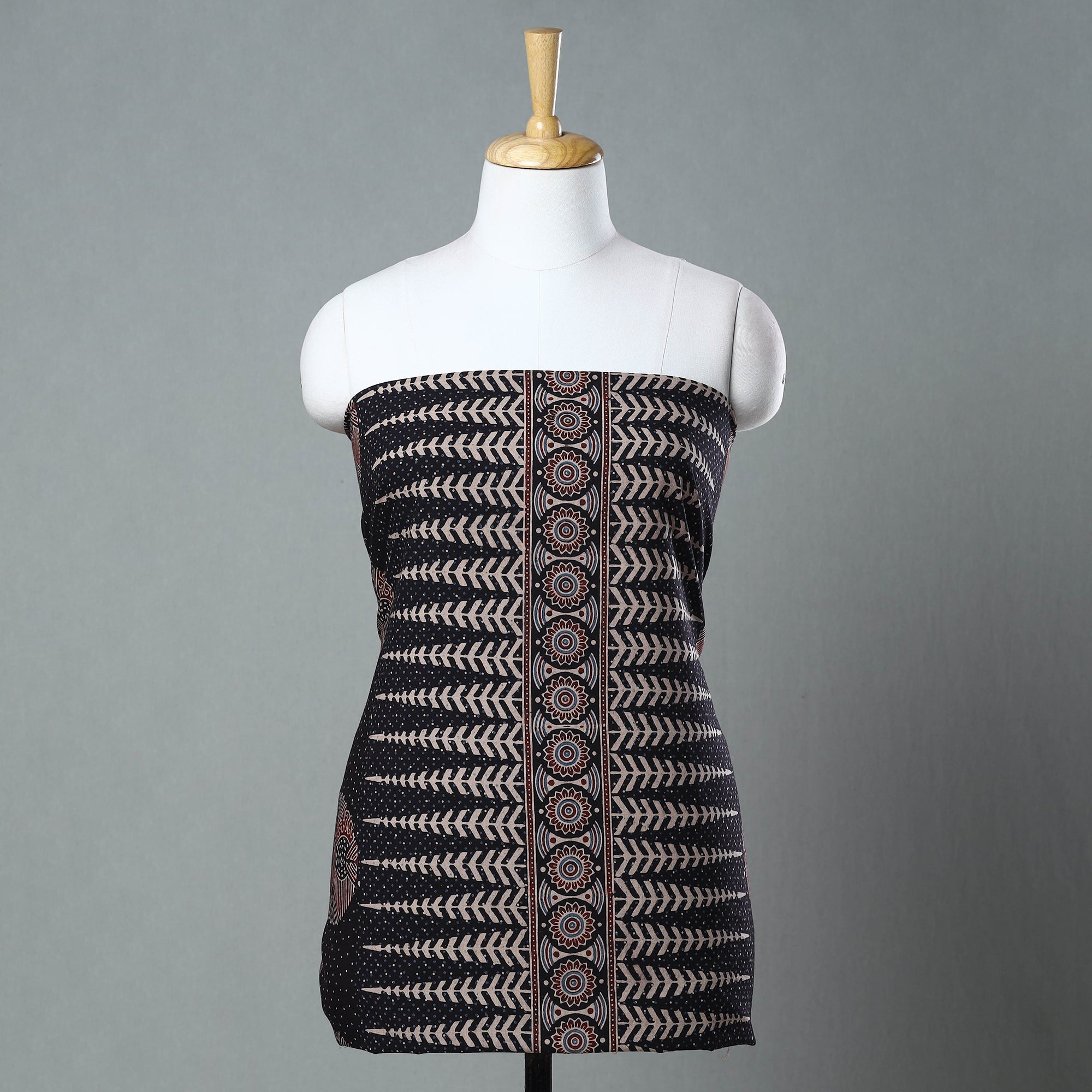 RIYAZ ABDULMAJID KHATRI - AJRAKH Black - Ajrakh Block Printed Cotton Kurta Material - 3 meter