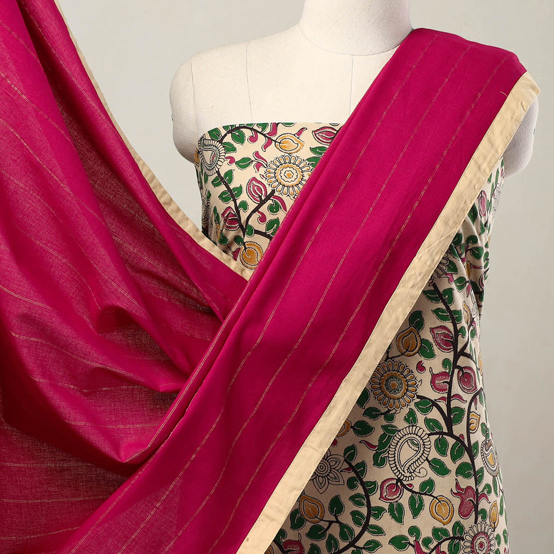 NOORI BAZAR Beige - 3pc Cotton Kalamkari Print Dress Material 24 - view 3