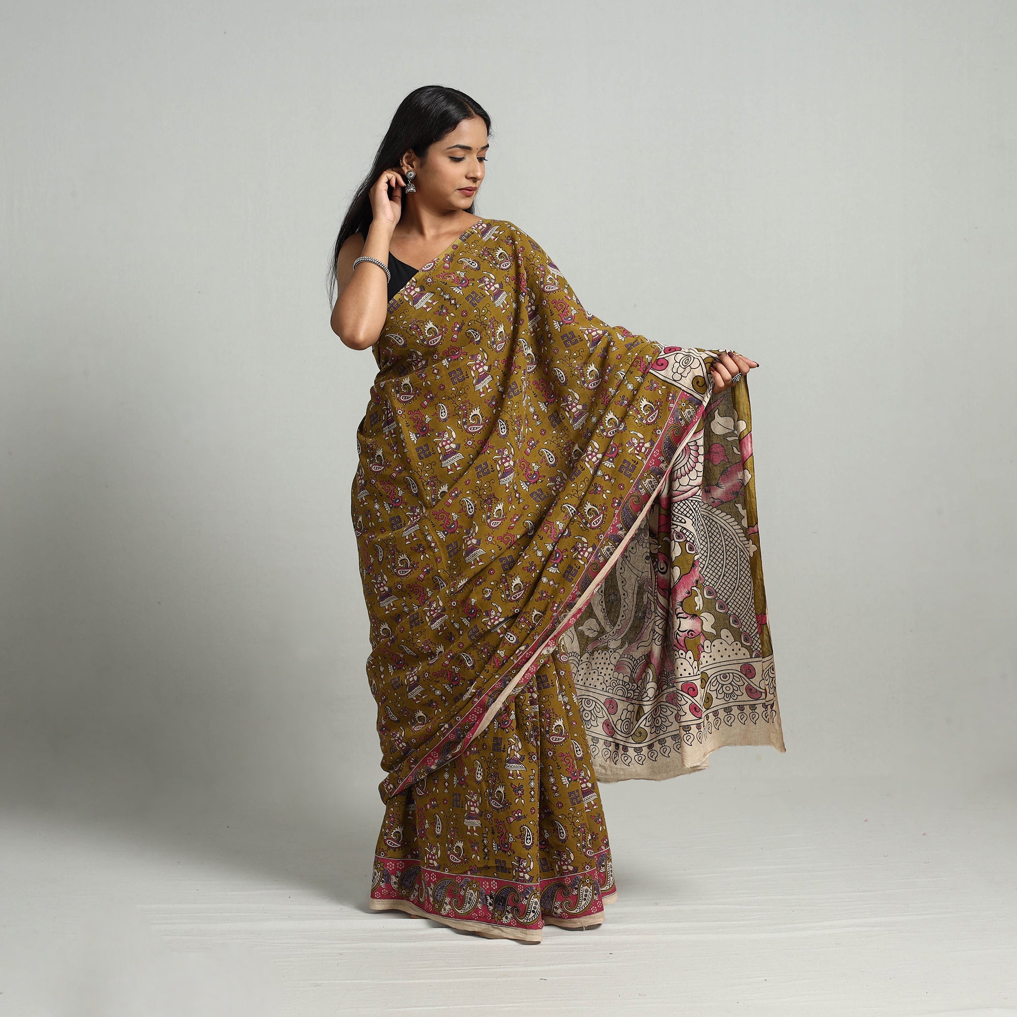 SOUTH KARGHA Brown - Kalamkari Print Cotton Saree with Blouse 23 - view 2
