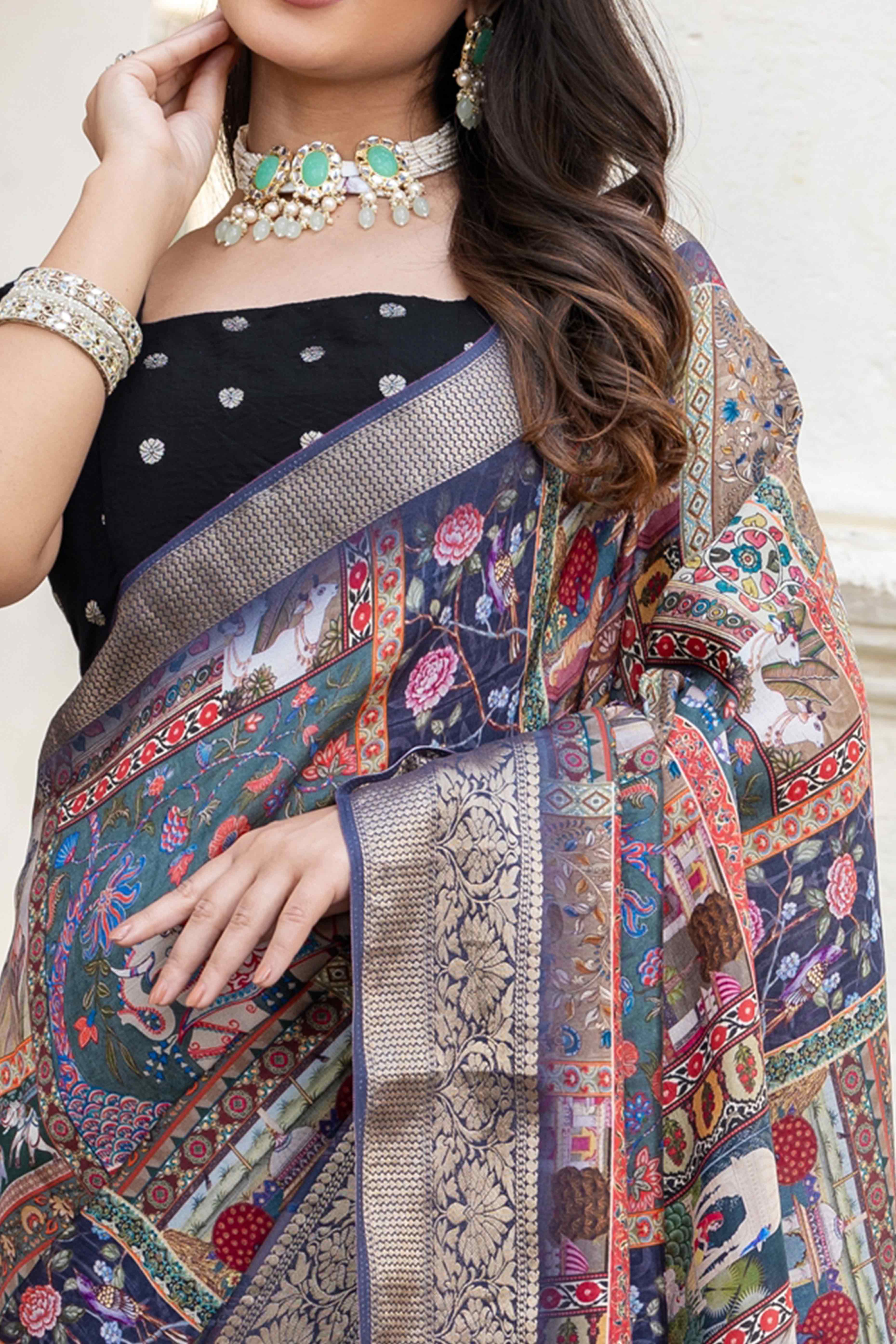 Peachmode Multicolor Abstract Print Printed Viscose Saree - view 2
