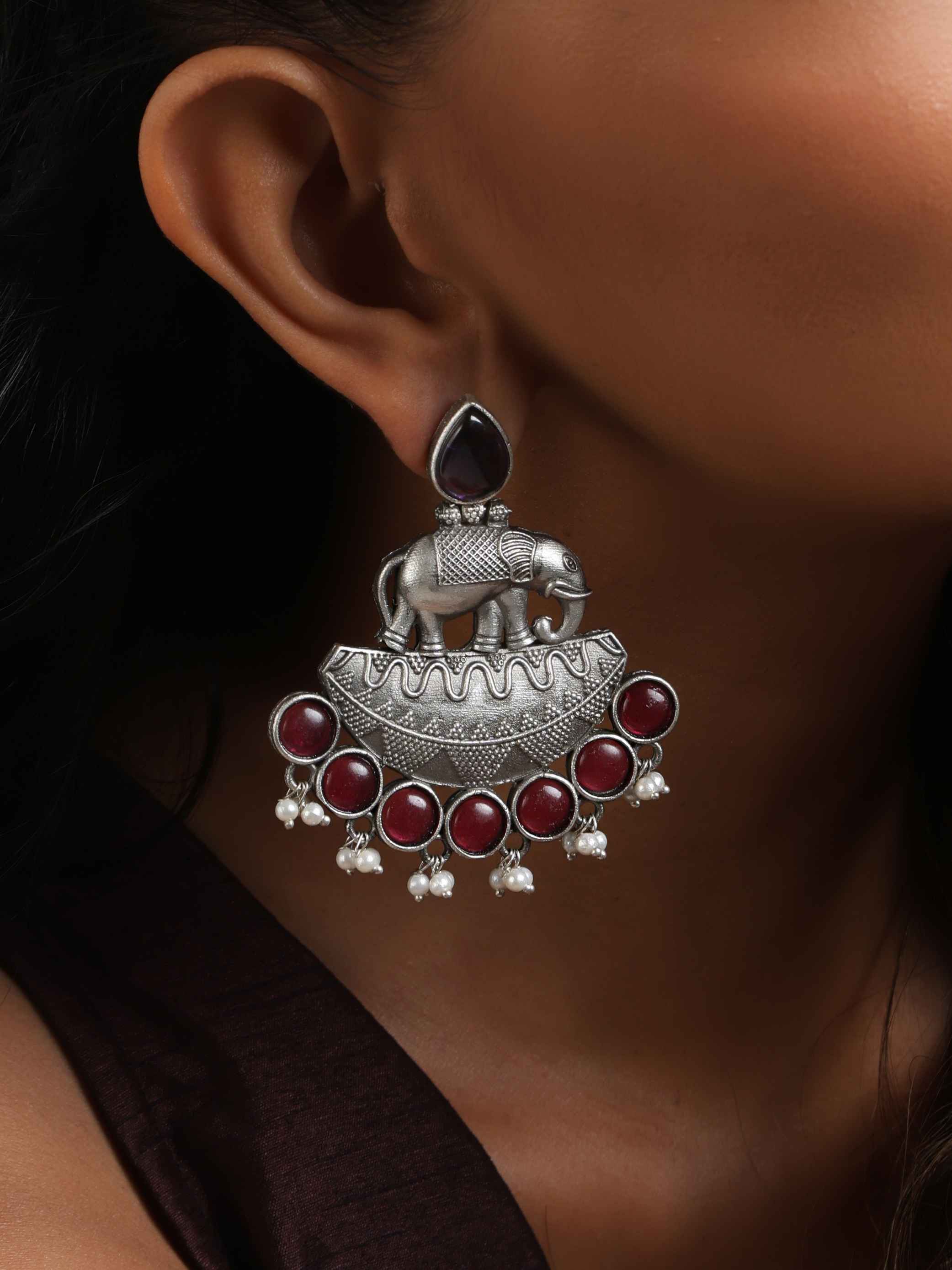 trueBrowns Silver Tone Elephant Dangle Earrings - view 4