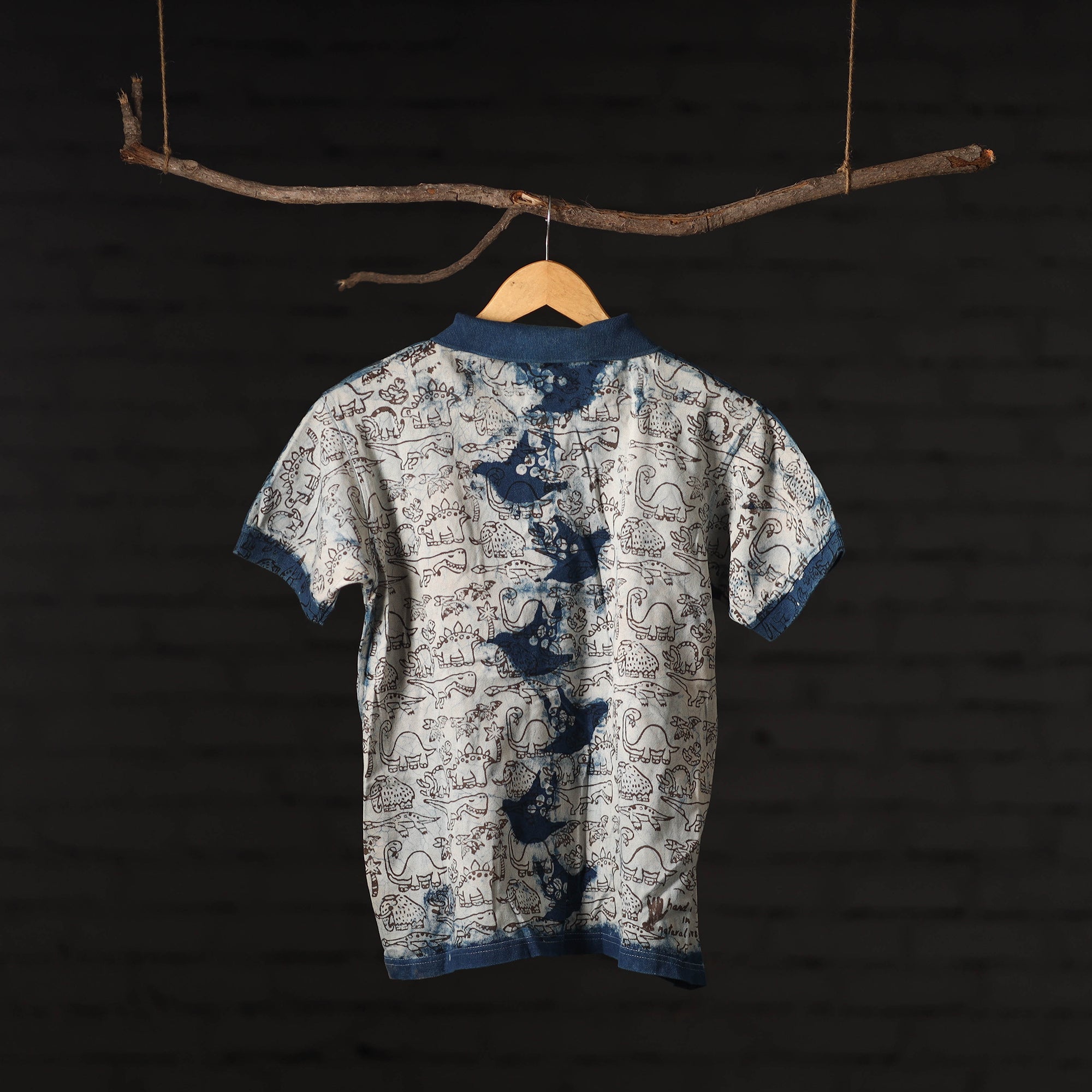 BINDAAS UNLIMITED Beige - Bindaas Natural Dyed Art Block Print Polo Collar T-shirt in Cotton - view 4