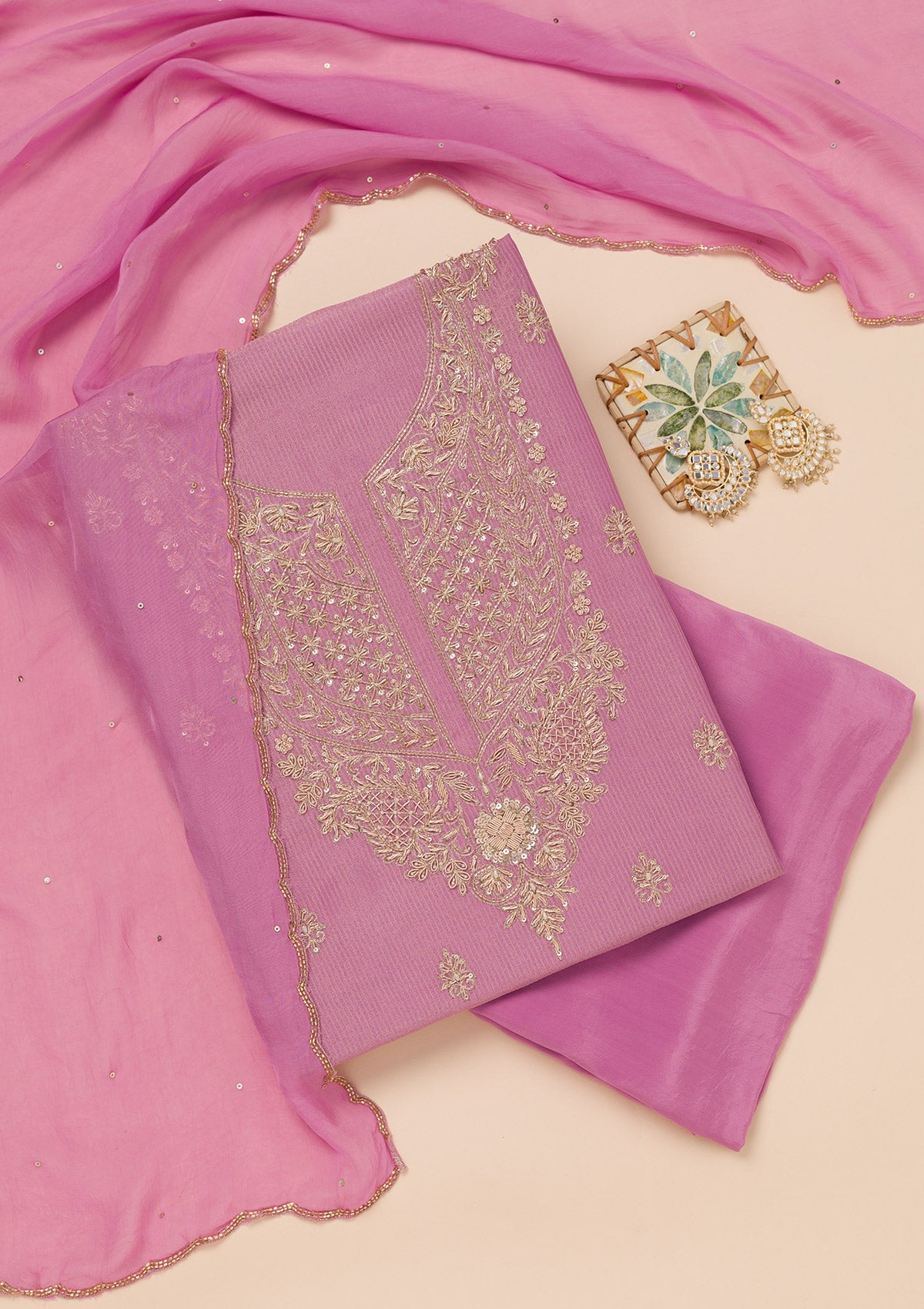 Koskii Lavender Cutdana Tissue Unstitched Salwar Suit