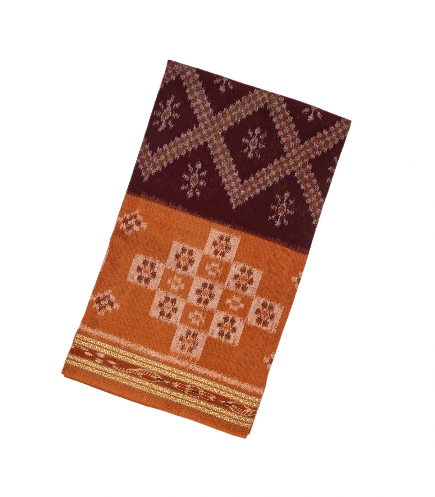 RmKV Maroon Handloom Orissa Cotton Saree With Beige Border