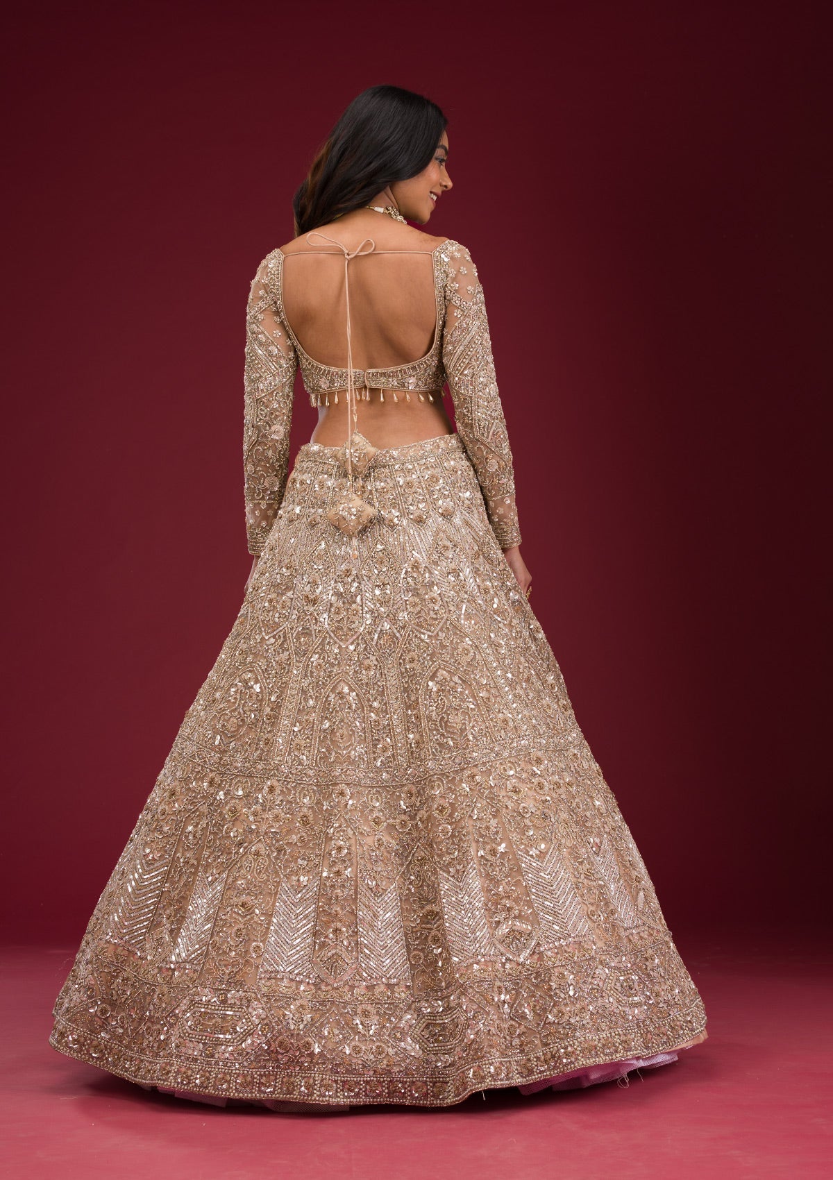 Koskii Gold Stonework Net Readymade Lehenga – Women's - view 3