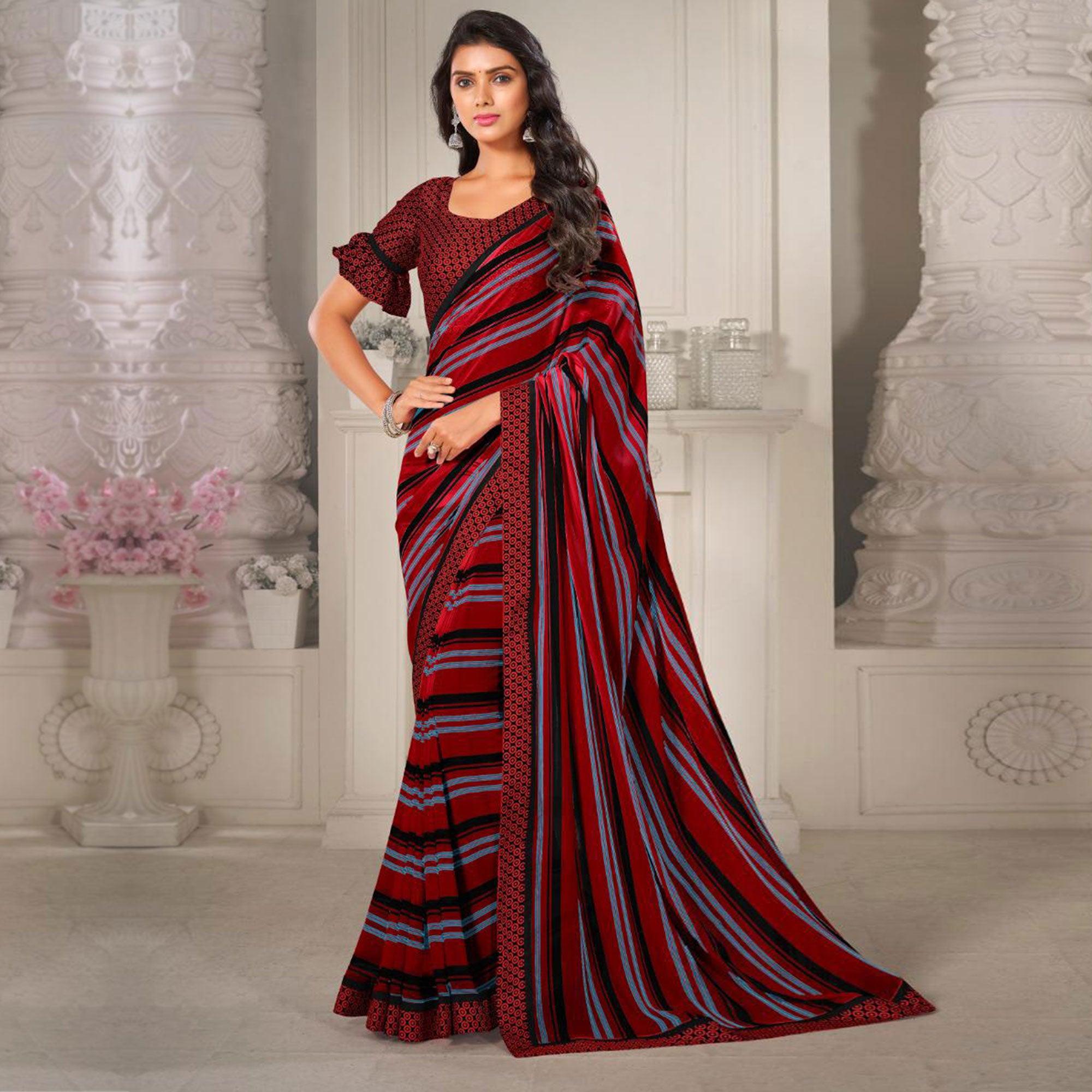 Peachmode Maroon Casual Wear Printed Satin Saree