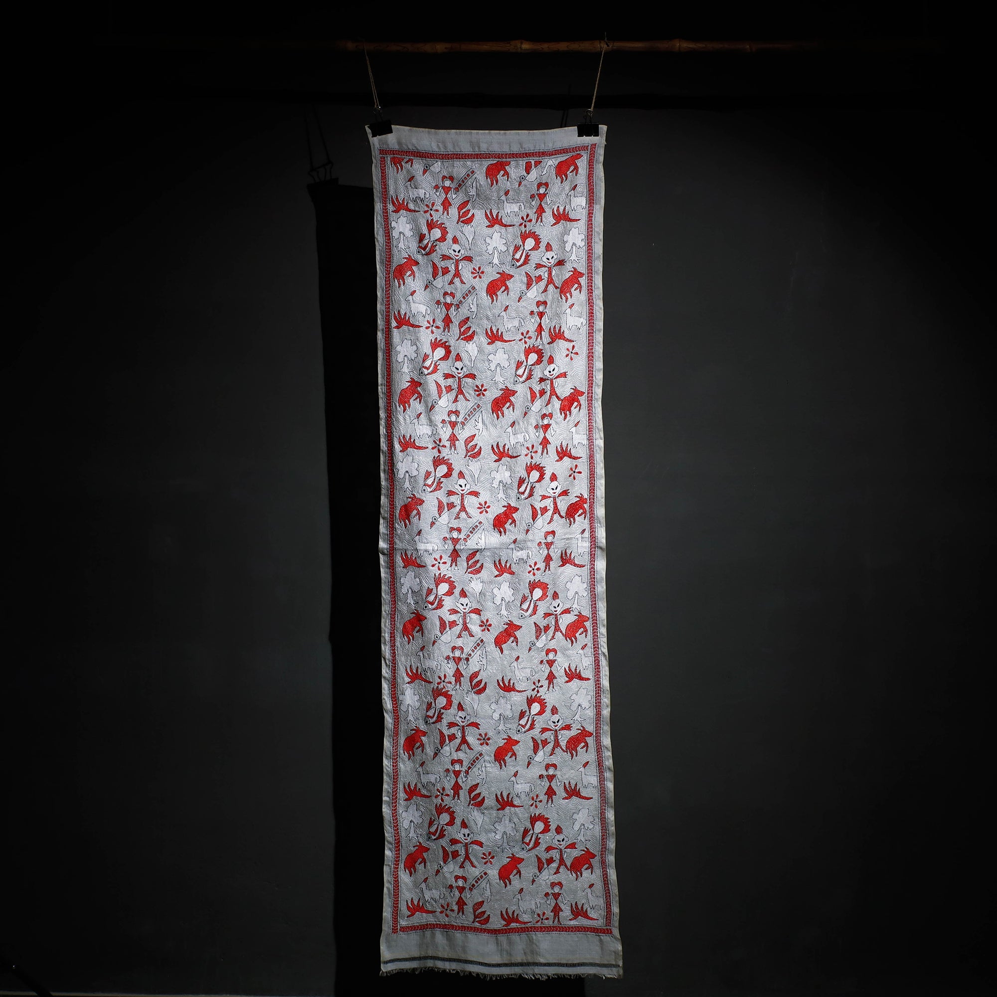 KHUSHBASH - HAPPY LOOM OF EAST Bengal Kantha Hand Embroidery Tussar Silk Wall Hanging (84 x 23 in) 21