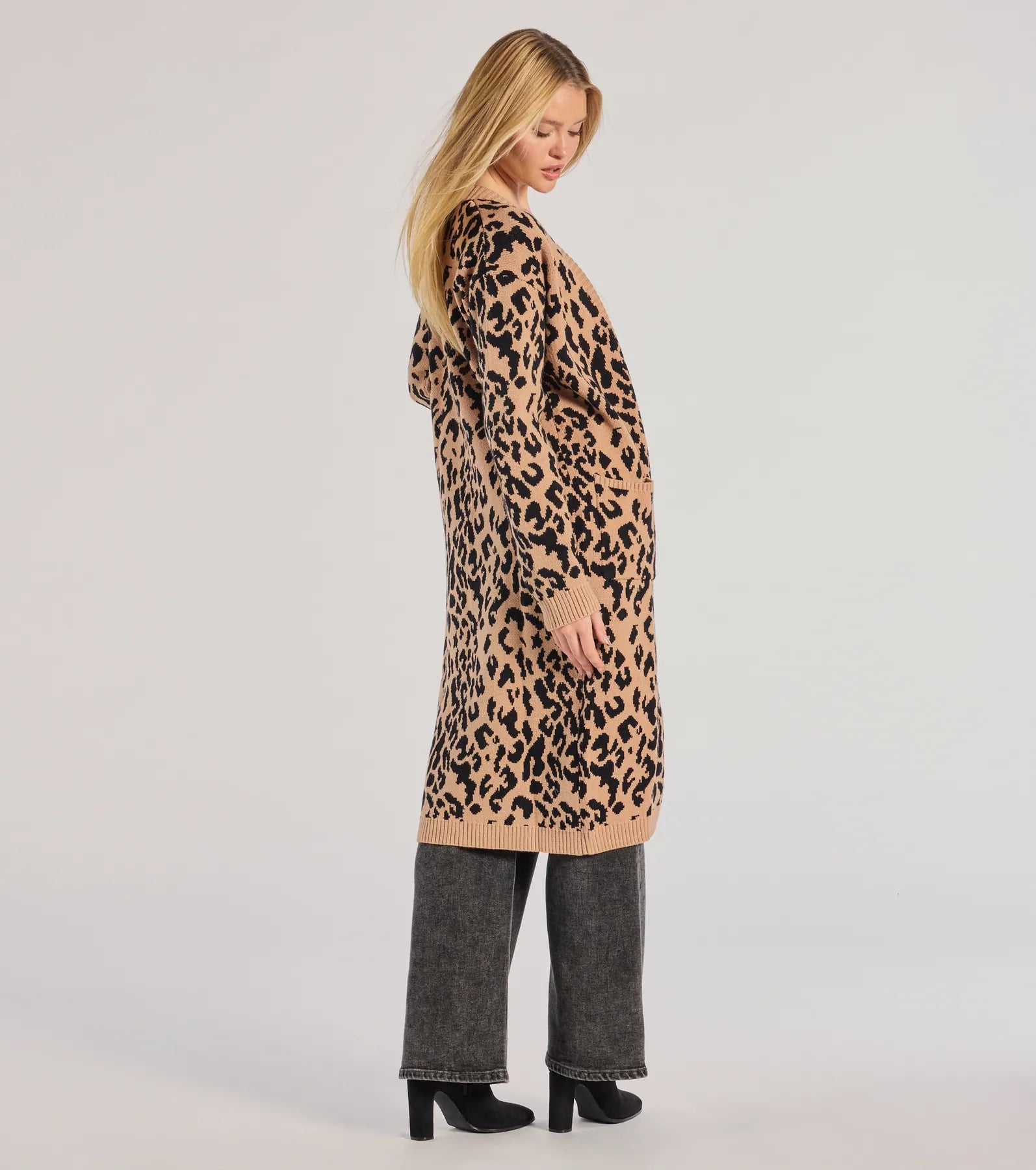 Windsor Fierce Vibes Leopard Print Long Sleeve Knit Duster - view 2