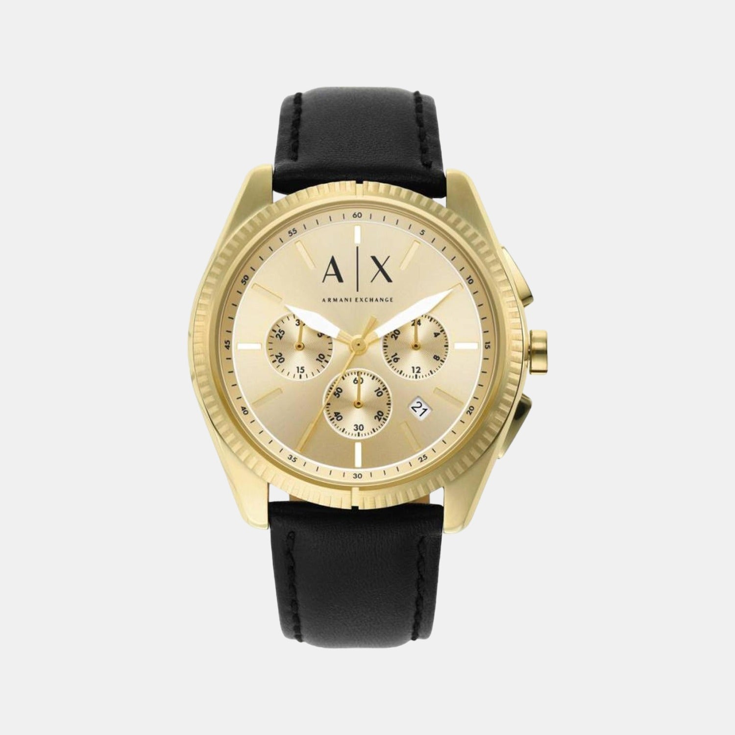 Armani Exchange Giacomo Men Quartz Gold Dial Chronograph Leather Watch AX2861