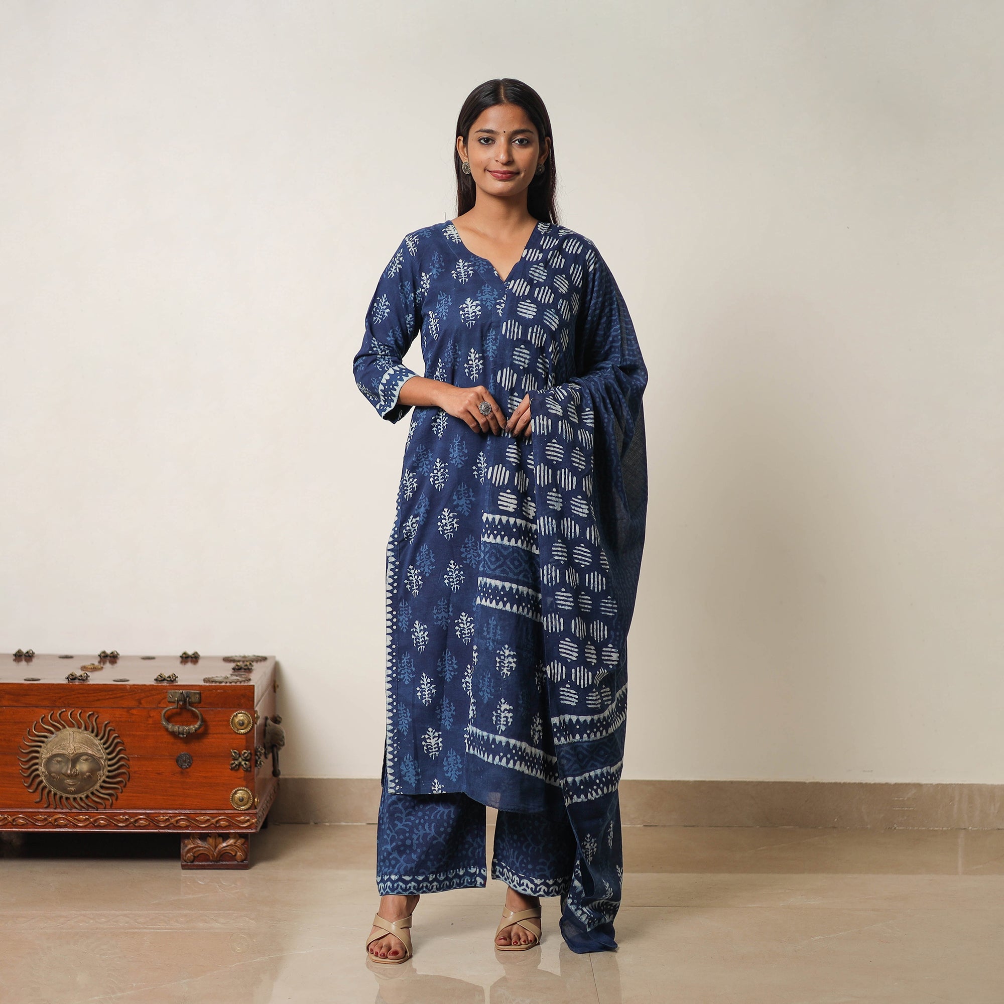 ITOKRI CASUALS Blue - Hand Block Print Indigo Bagru Cotton Suit Set 06