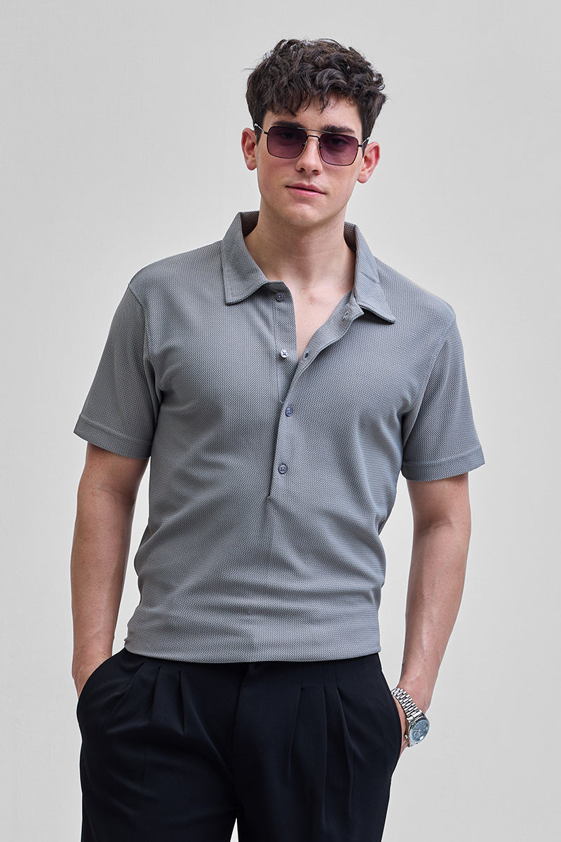 SNITCH Light Grey Textured Polo T-Shirt