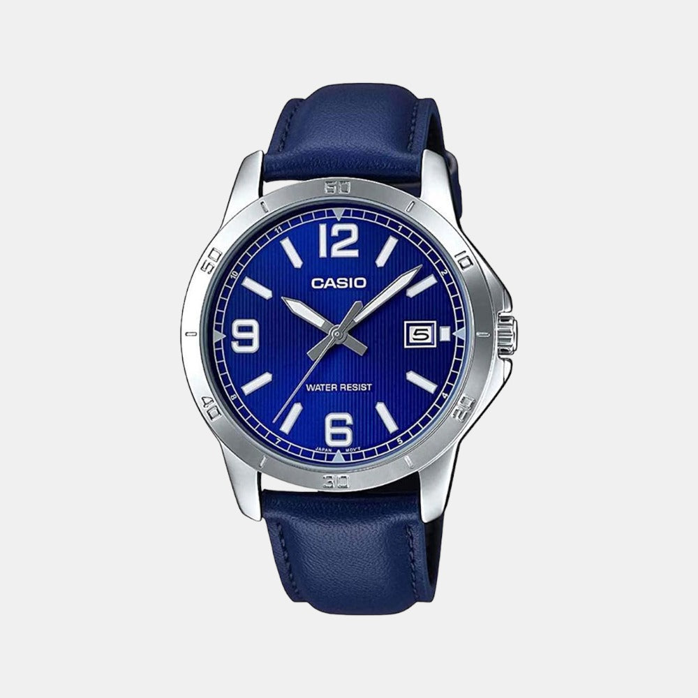 Casio Enticer Men Quartz Blue Dial Analog Leather Watch A1741