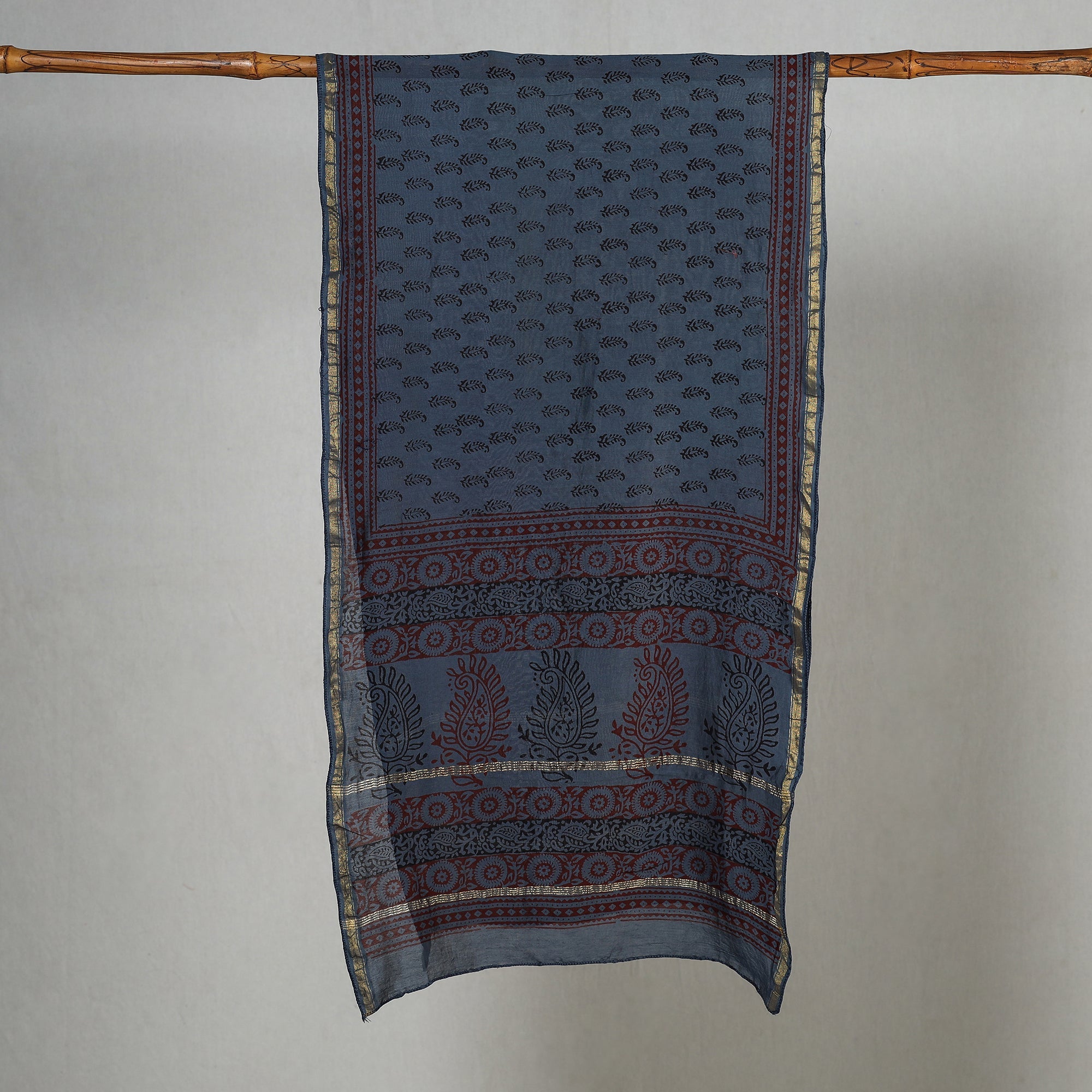 BAGH PRINTS BY YAKOOB KHATRI Blue - Bagh Hand Block Printed Chanderi Silk Stole - view 2