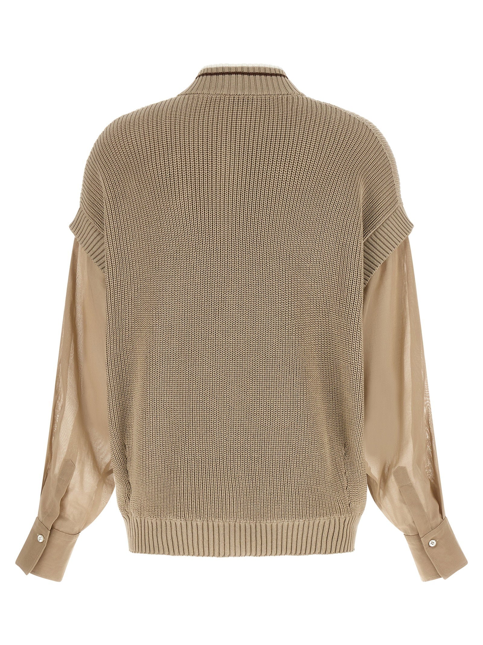 Brunello Cucinelli Organza Sleeve Cardigan – 100% cotton - view 2