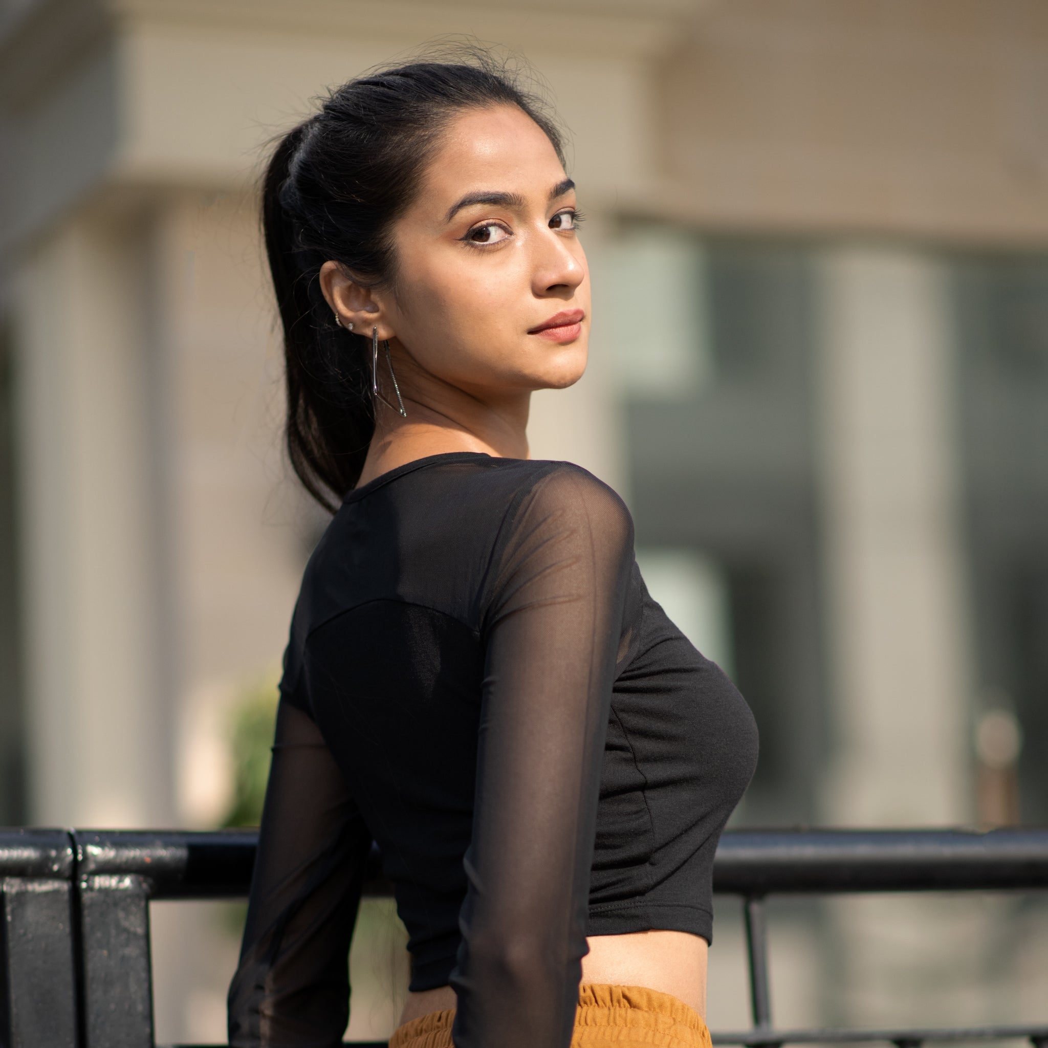 Baddie Keyhole Mesh Trim Knit Top – Black - view 3