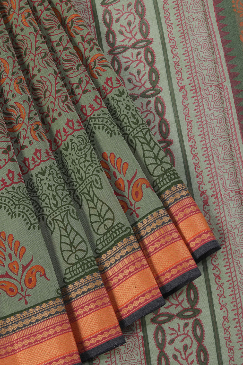 Kalanjali Ethnics Hand block printed south cotton saree