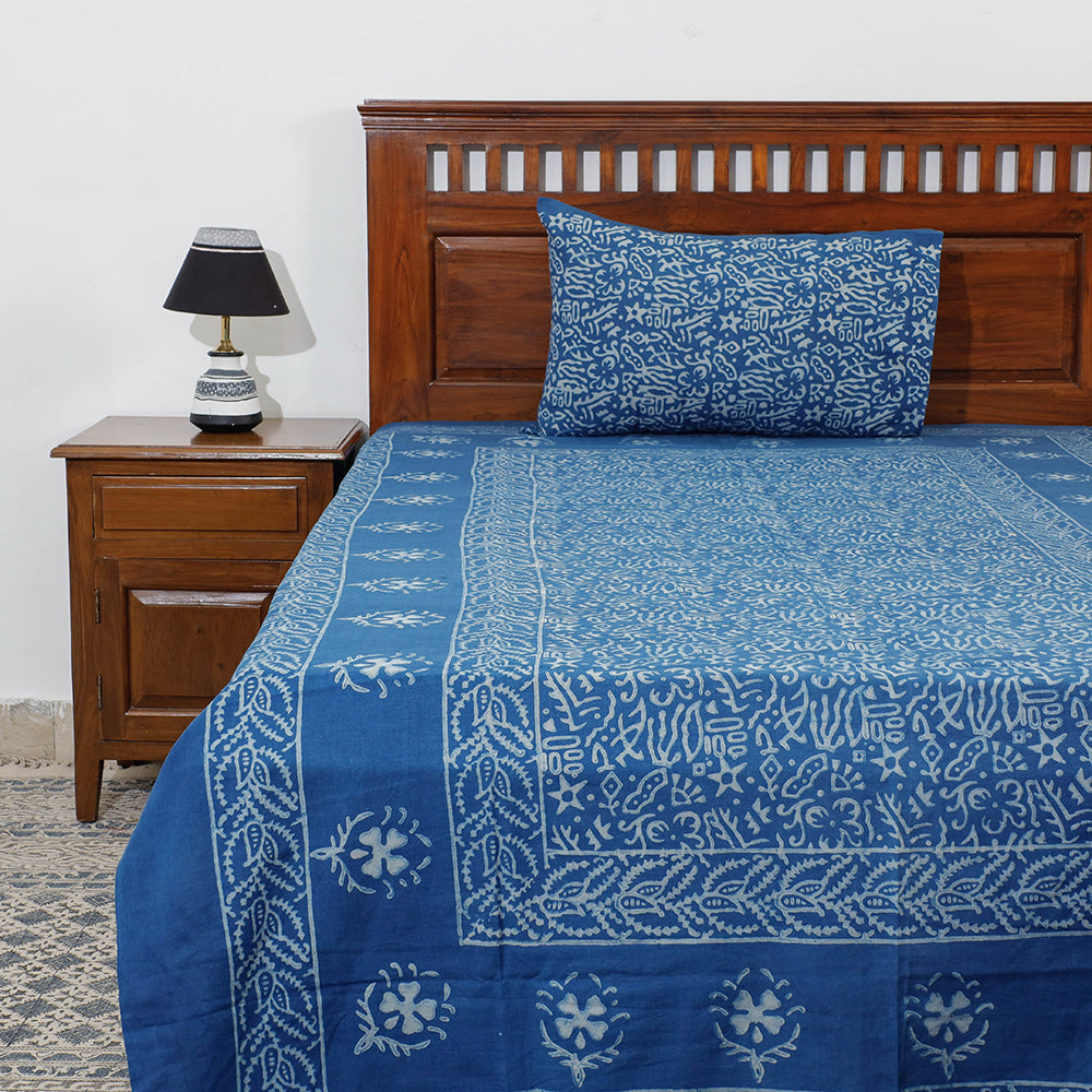 AHA VASTRA HANDLOOM Blue - Akola Block Printing Jhiri Pure Handloom Cotton Single Bedcover (94 x 59 in)