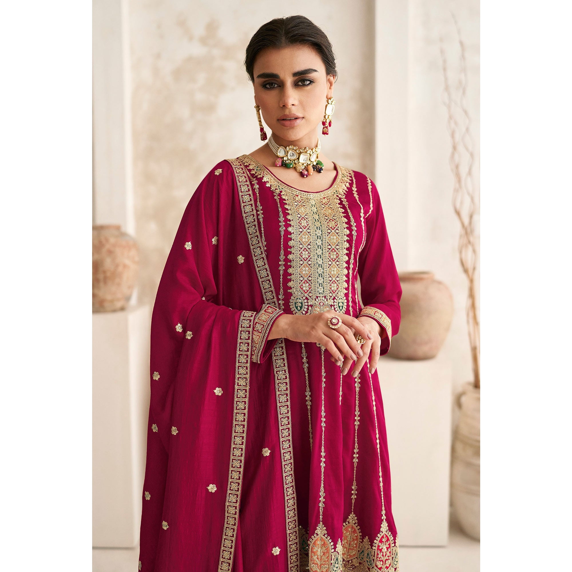 Peachmode Seller Magenta Sequins Embroidered Georgette Semi Stitched Anarkali Suit - view 4