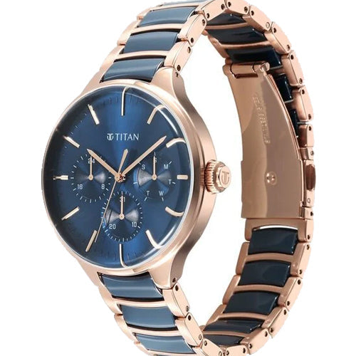 Titan Ceramic Fusion Quartz Multifunction Blue Dial With Two Toned Color Stainless Steel Strap Watch For Men 42mm 90148KD04 - view 2