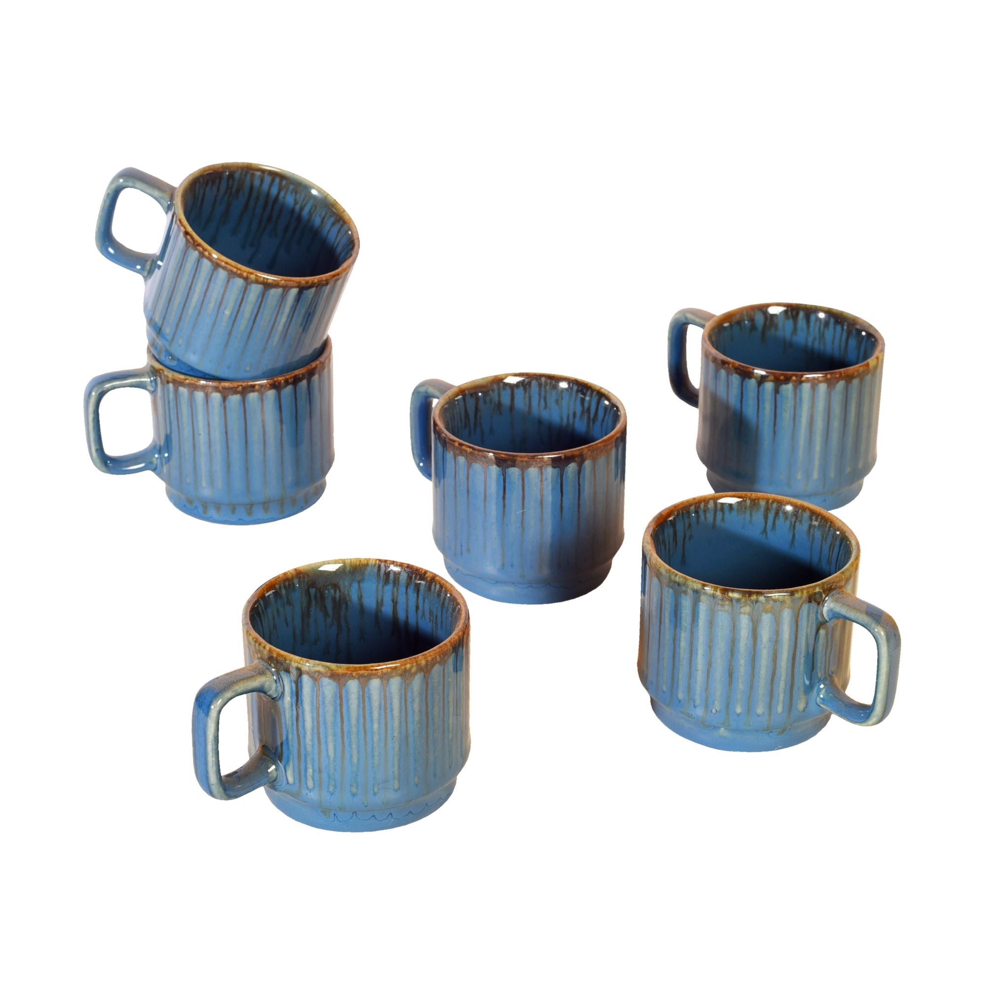 ART CREATIONS BY SUMAN SONTHALIA Blue - Cerulian Stripes Tea Cups (Set of 6 - view 2