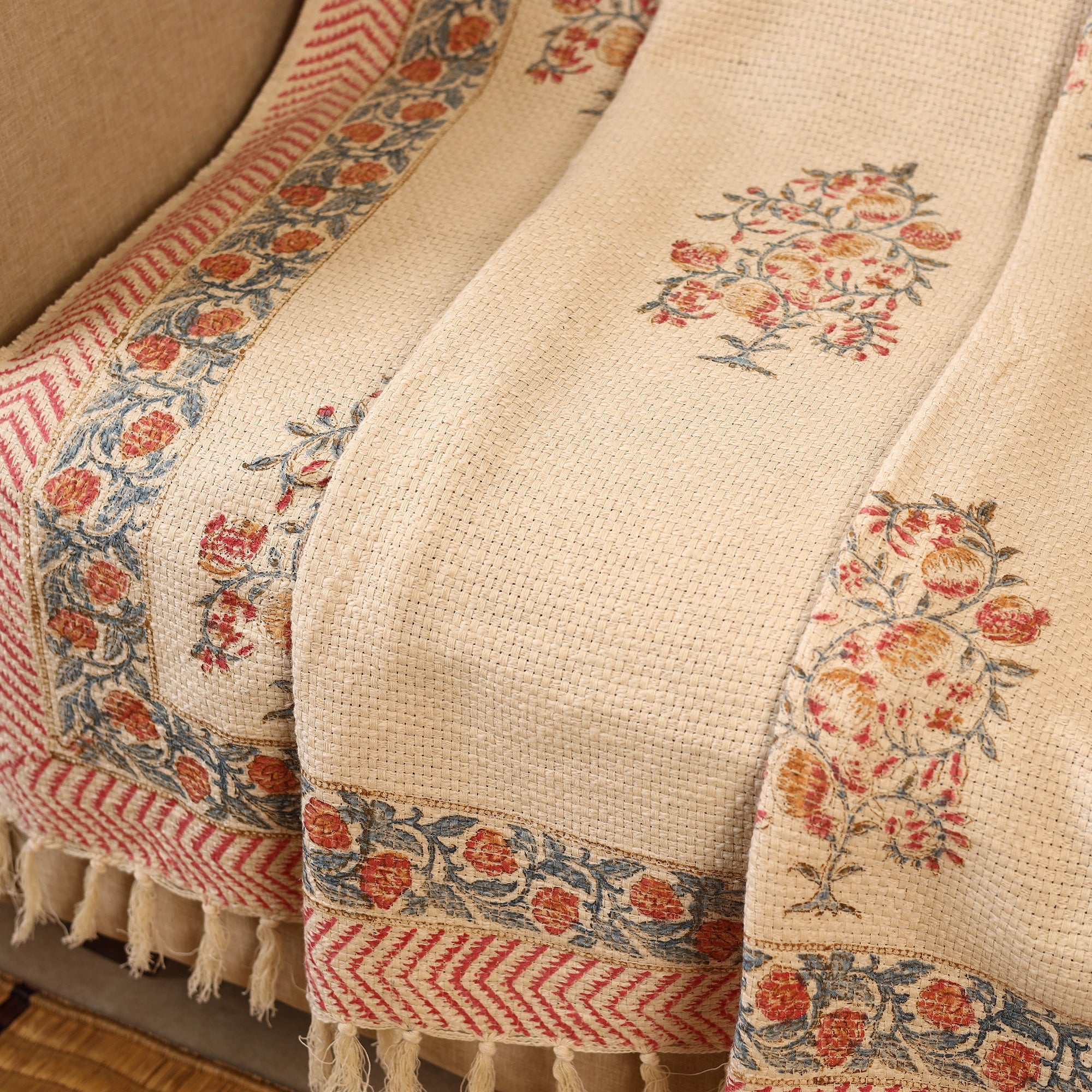 HAVELI CHRONICLES Beige - Sanganeri Print Cotton Sofa Throw (88 x 60 in) 16 - view 3