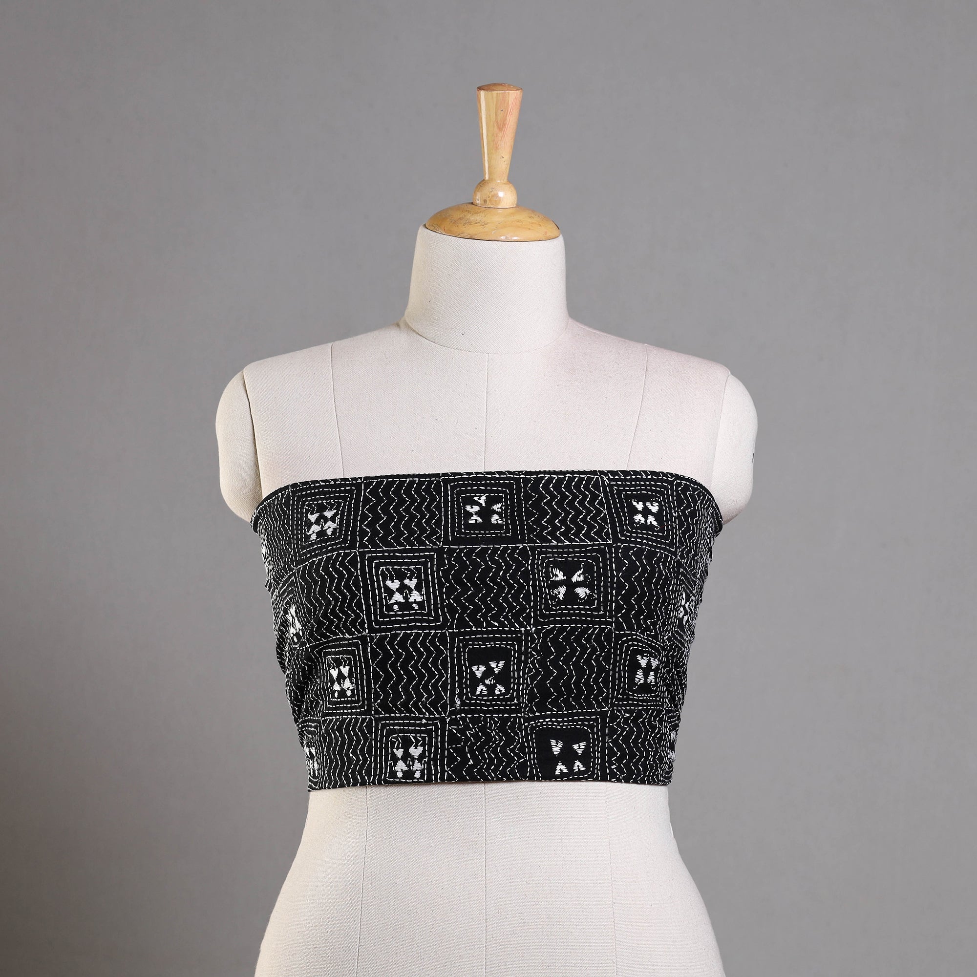 KHUSHBASH - HAPPY LOOM OF EAST Black - Bengal Kantha Embroidery Cotton Blouse Piece 84