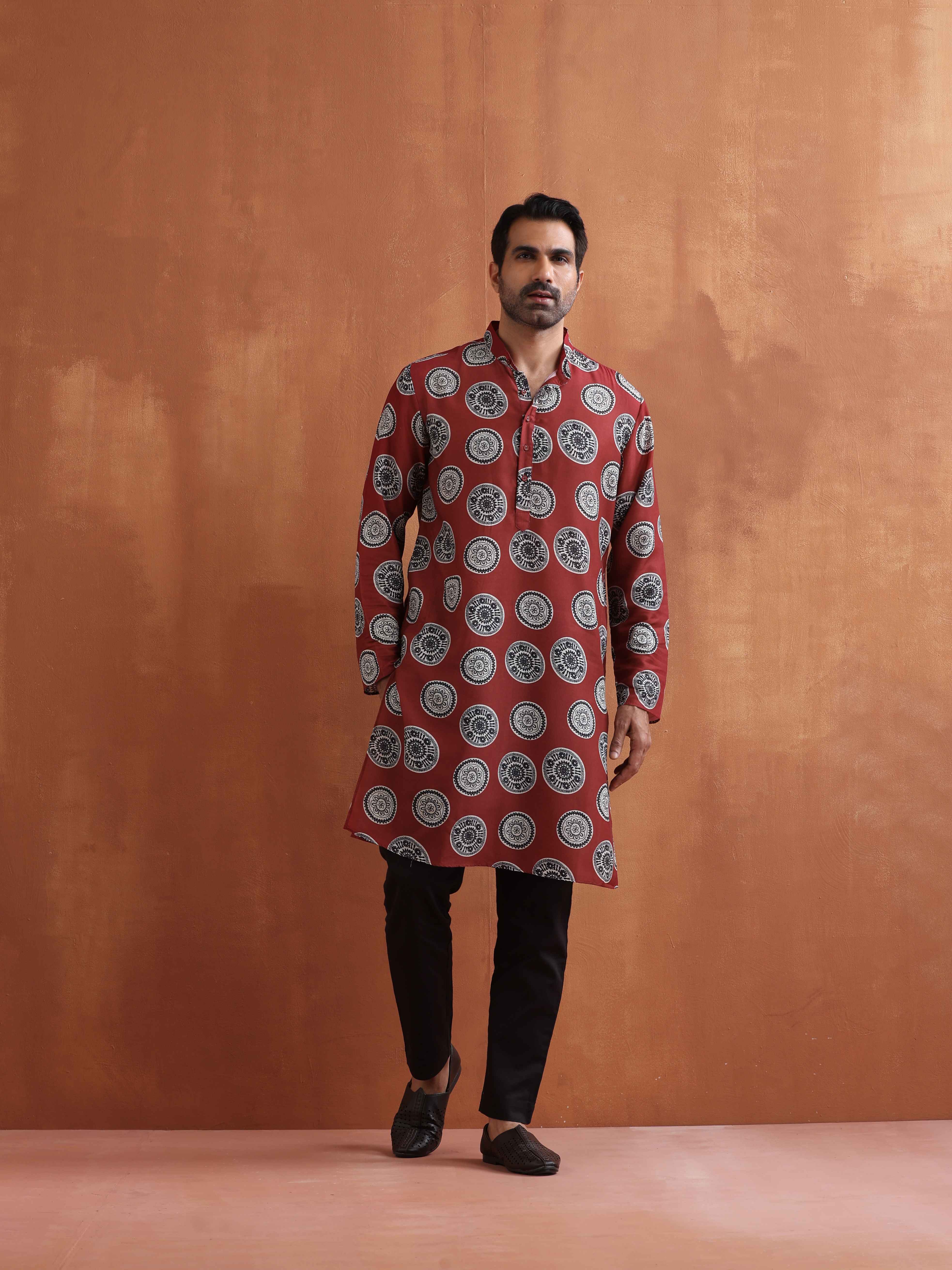 trueBrowns Men's Rust Printed Kurta - view 6