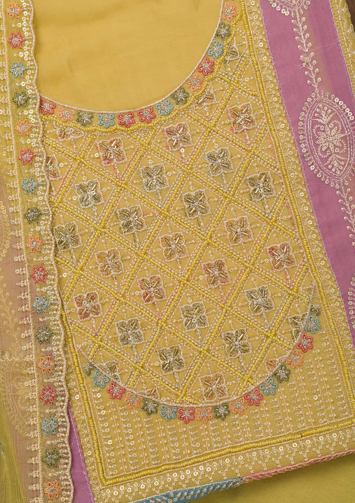 Koskii Mehendi Threadwork Semi Crepe Unstitched Salwar Suit - view 2