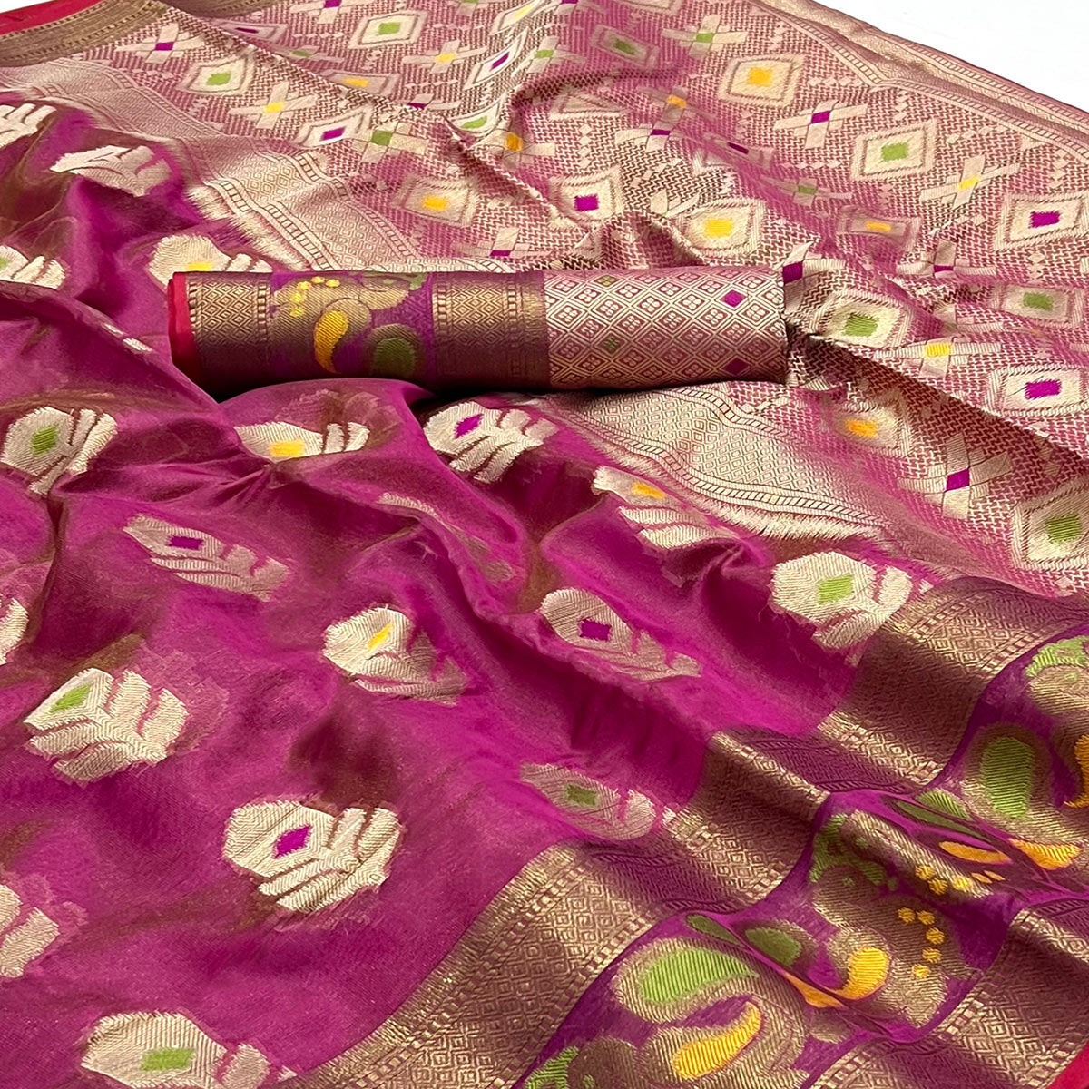 Peachmode Magenta Pink Woven Jacquard Saree – Women's - view 2