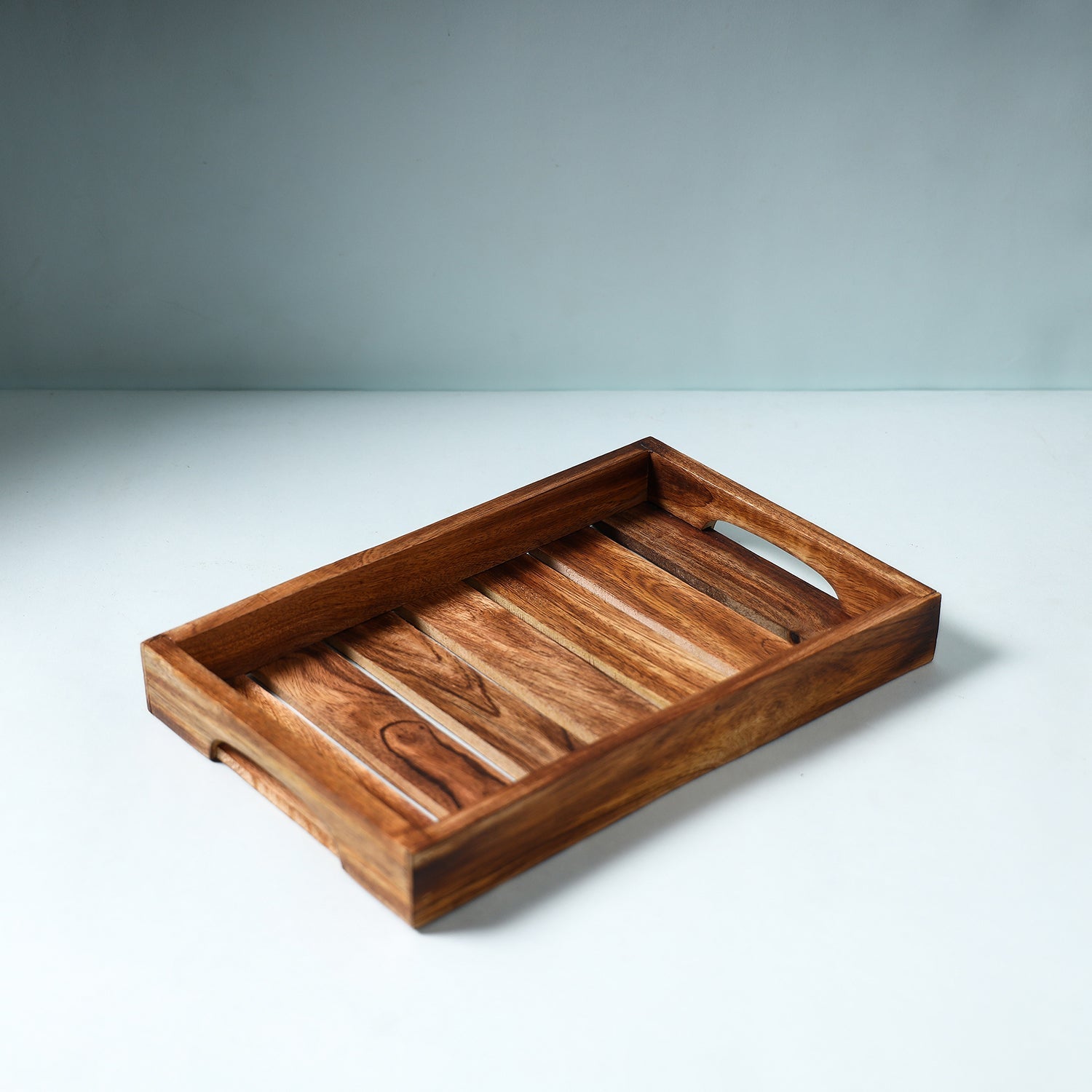CHUTNEY CRAFT STUDIO Brown - Hand Carved Natural Neem Wooden Tray (12 x 8 in)