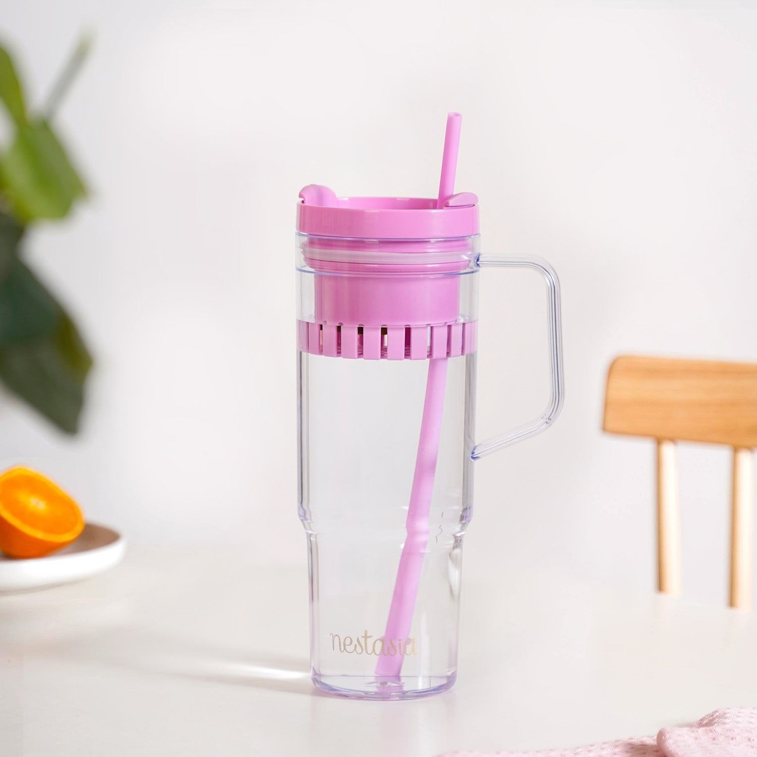 Nestasia Citrify Large Spillproof Water Bottle With Fruit Infuser Pink Flamingo 1300ml
