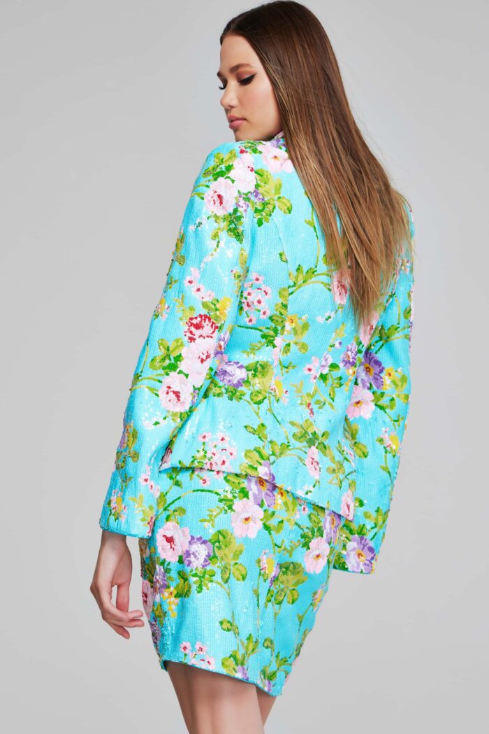 Jovani 42147 Short Floral Printed Blazer Cocktail Dress - view 2