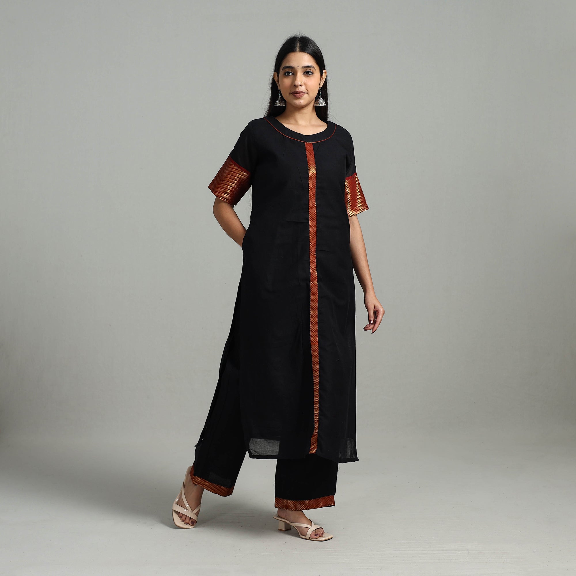 ITOKRI CASUALS Black - Cotton Dharwad Kurta Set with Palazzo & Dupatta 07 - view 5