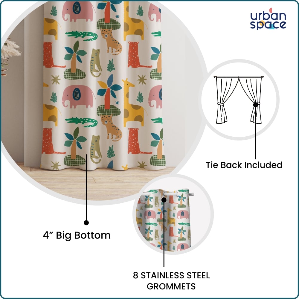 Urban Space -Home Furnishing Store Blackout Curtains, Digital Printed Curtains, Pack of 1 Curtains - Jungle Safari Buttercream - view 4