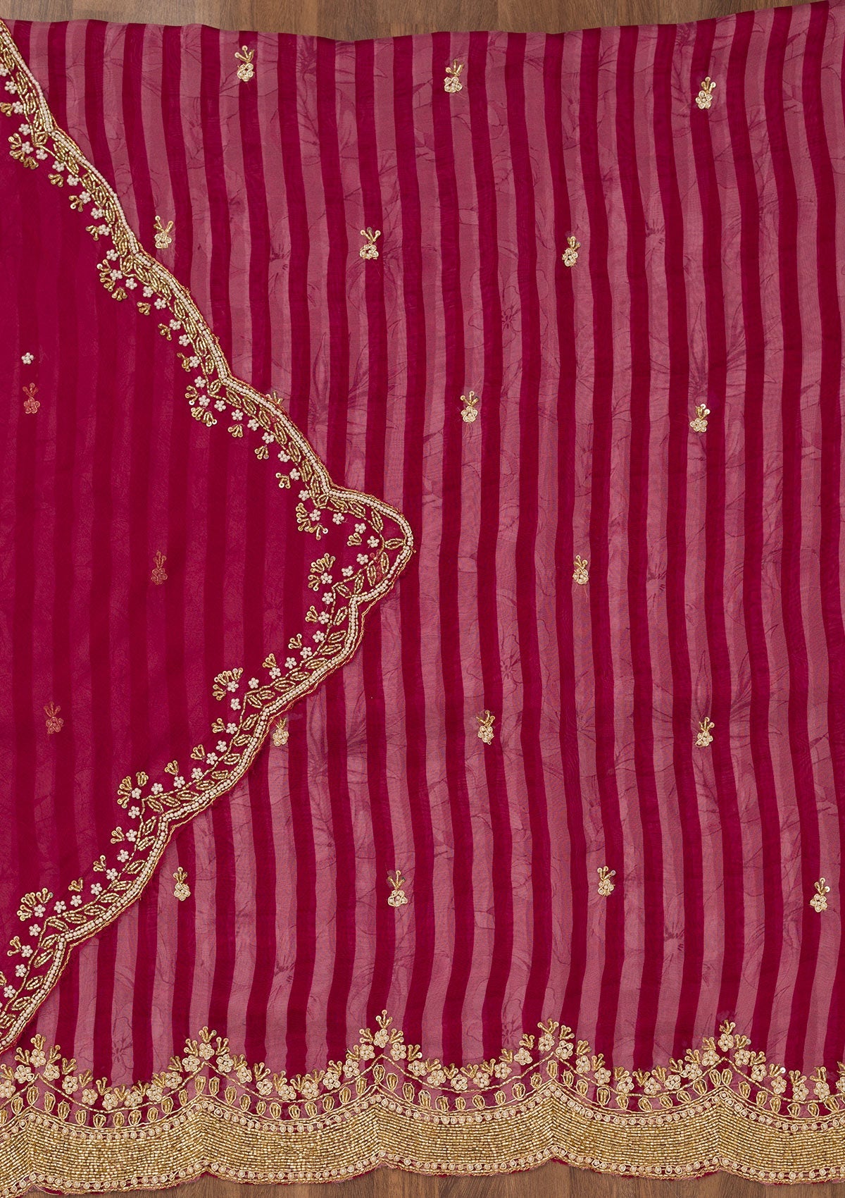 Koskii Magenta Pink Cutdana Semi Crepe Unstitched Salwar Suit - view 3