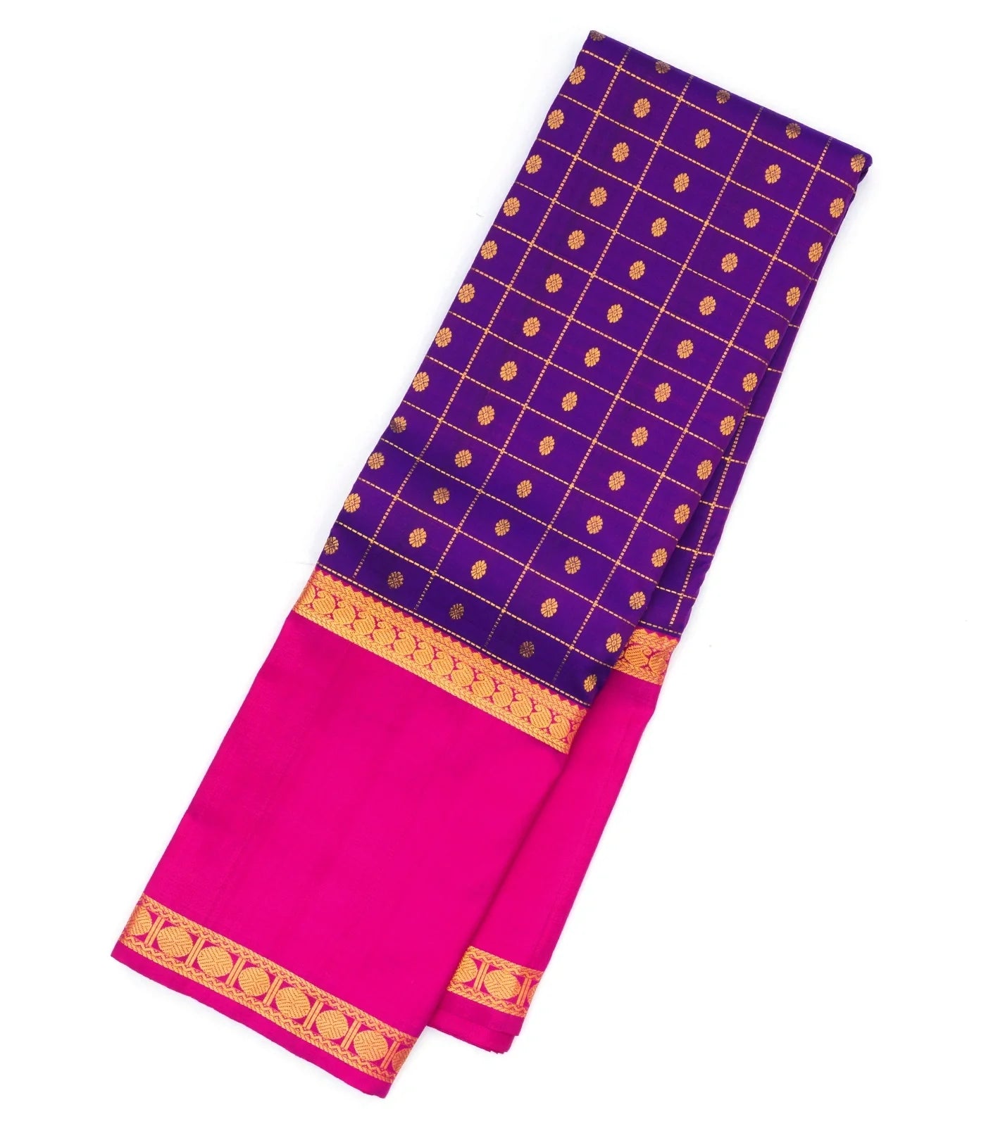 RmKV Purple Handloom Kanchipuram Korvai Silk Saree With Checks