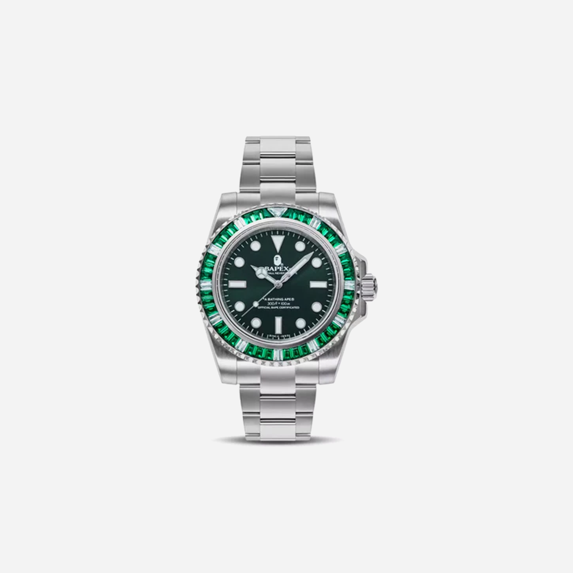 AAPE BY BATHING APE Bape Type 1 Bapex Crystal Stone Watch Green