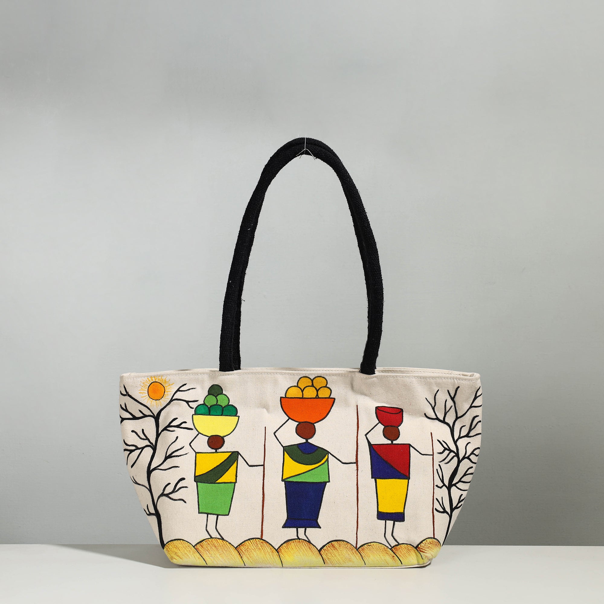 KHUSHBASH - HAPPY LOOM OF EAST Beige - Canvas Cotton Handpainted Shoulder Bag