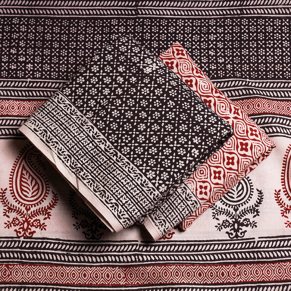 BAGH PRINTS BY MOHAMMED BILAL KHATRI Black - 3pc Natural Dyed Cotton Bagh Print Suit Material Set 11 - view 2