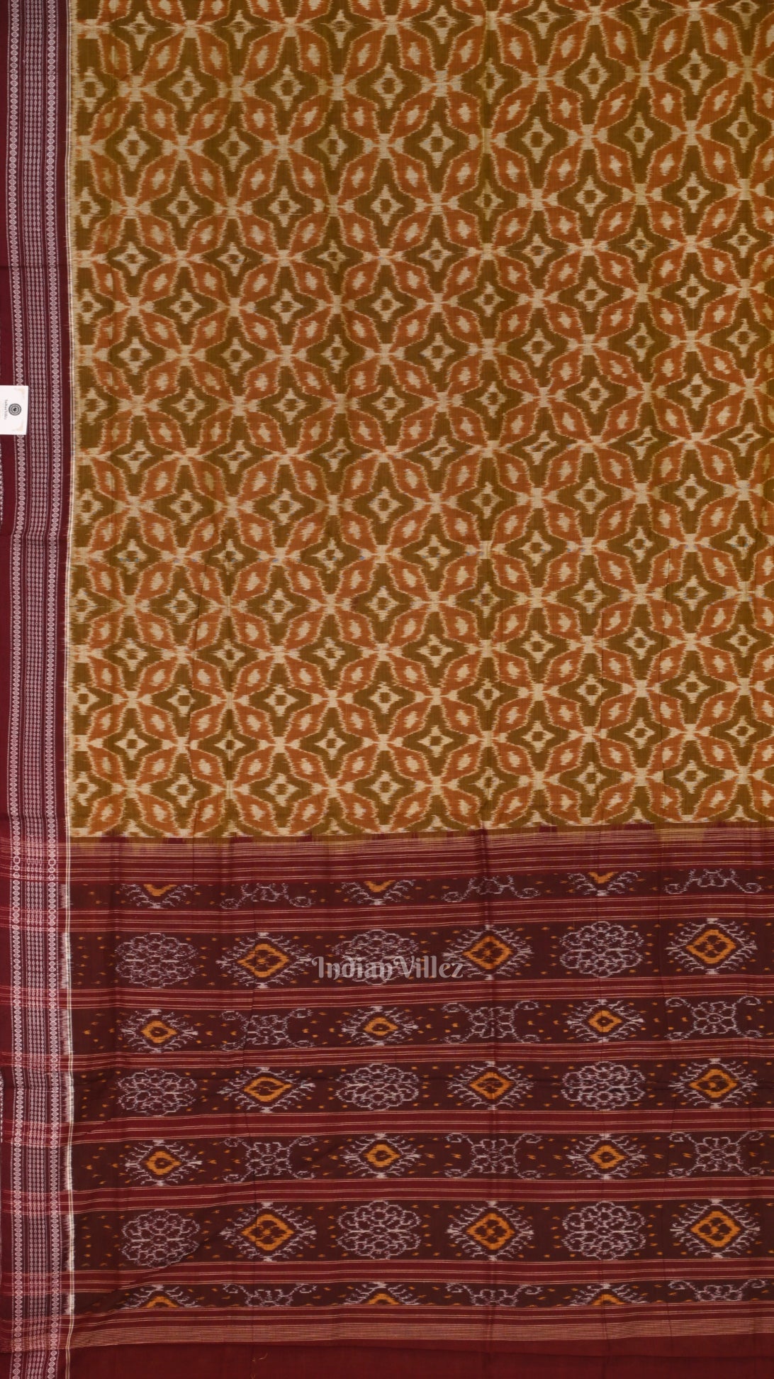 IndianVillèz Mehendi green Maroon Odisha Ikat Sambalpuri Pure Cotton Saree - view 2