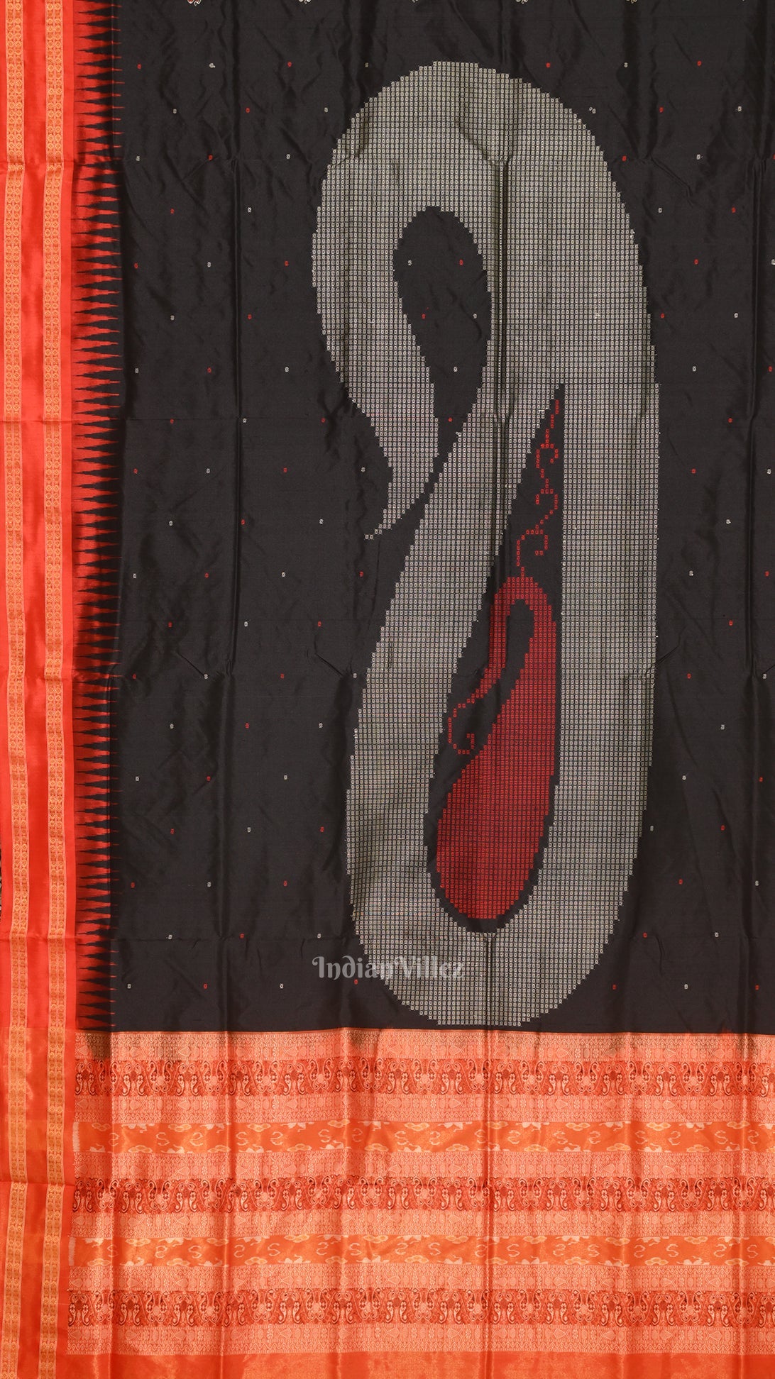IndianVillèz Dark Black Buti Design Bomkai Sambalpuri Silk saree - view 2