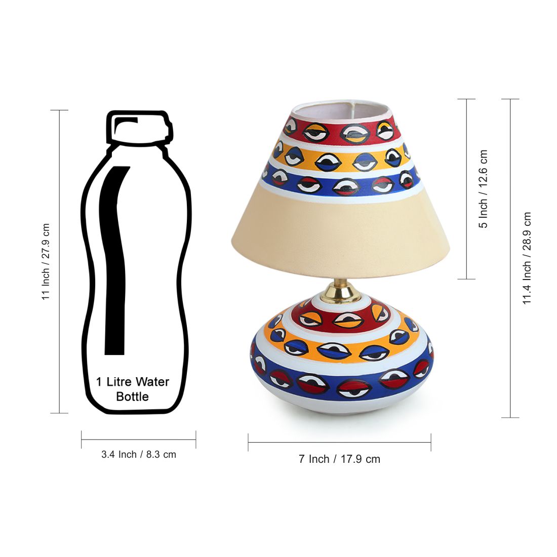 EXCLUSIVELANE 'The Eye of Horus' Handpainted Flat Matki Terracotta Table Lamp (11 inch) - view 8