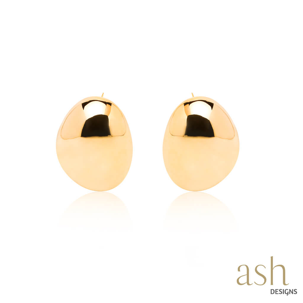 Ash Designs Big Dome Oval Stud 18K Gold Plated Earrings