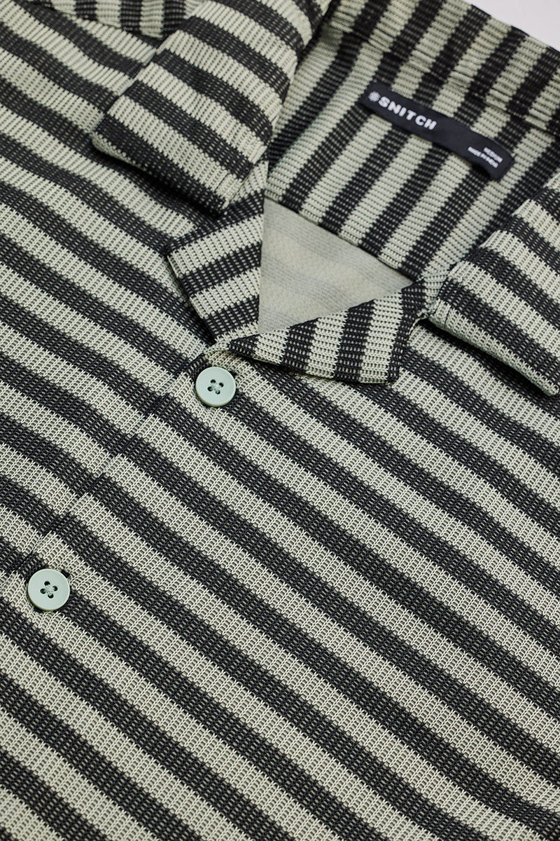 SNITCH Light Green Textured Stripes Shirt - view 2