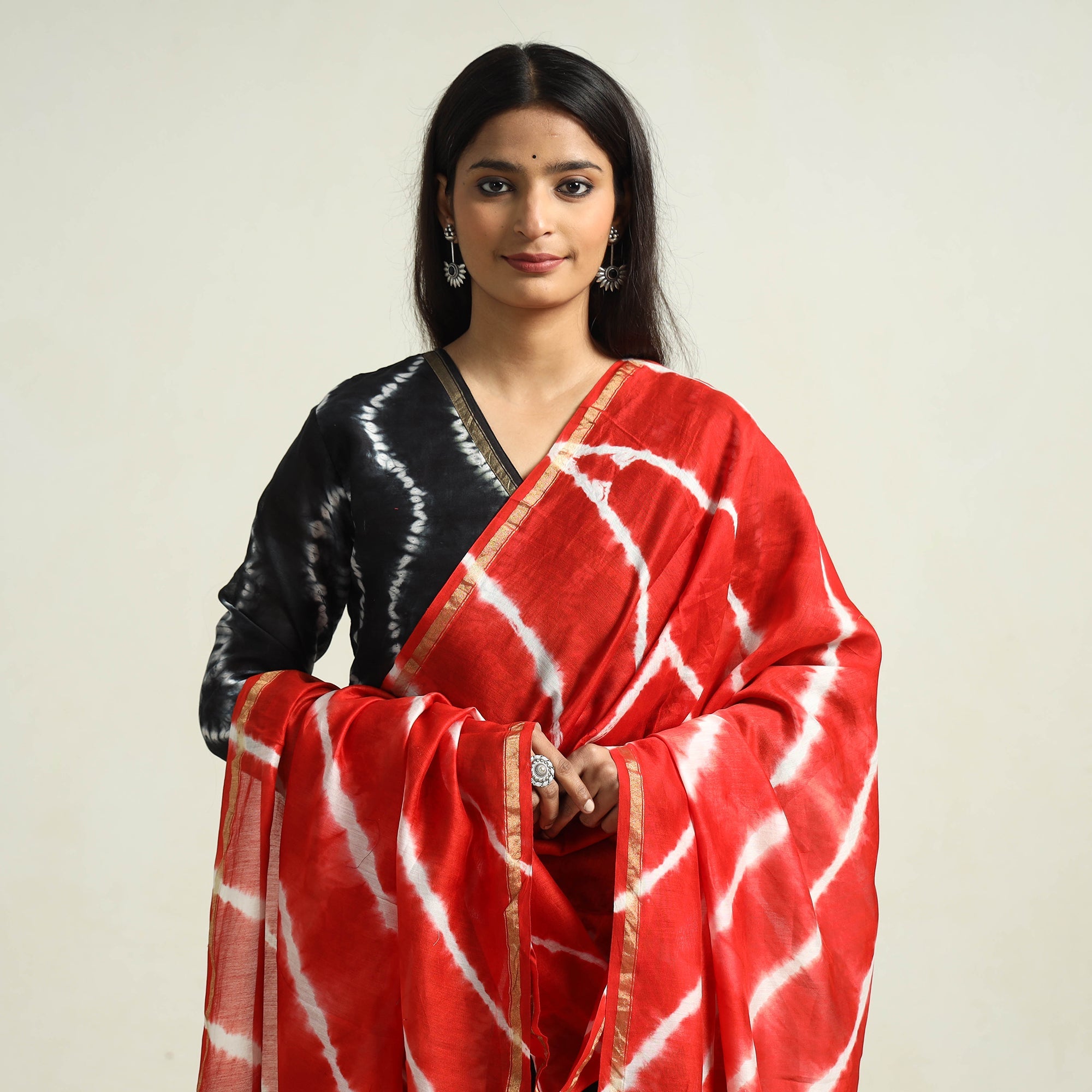 ITOKRI CASUALS Black - Shibori Tye-Dye Chanderi Silk Kurta with Palazzo & Dupatta Set - view 3