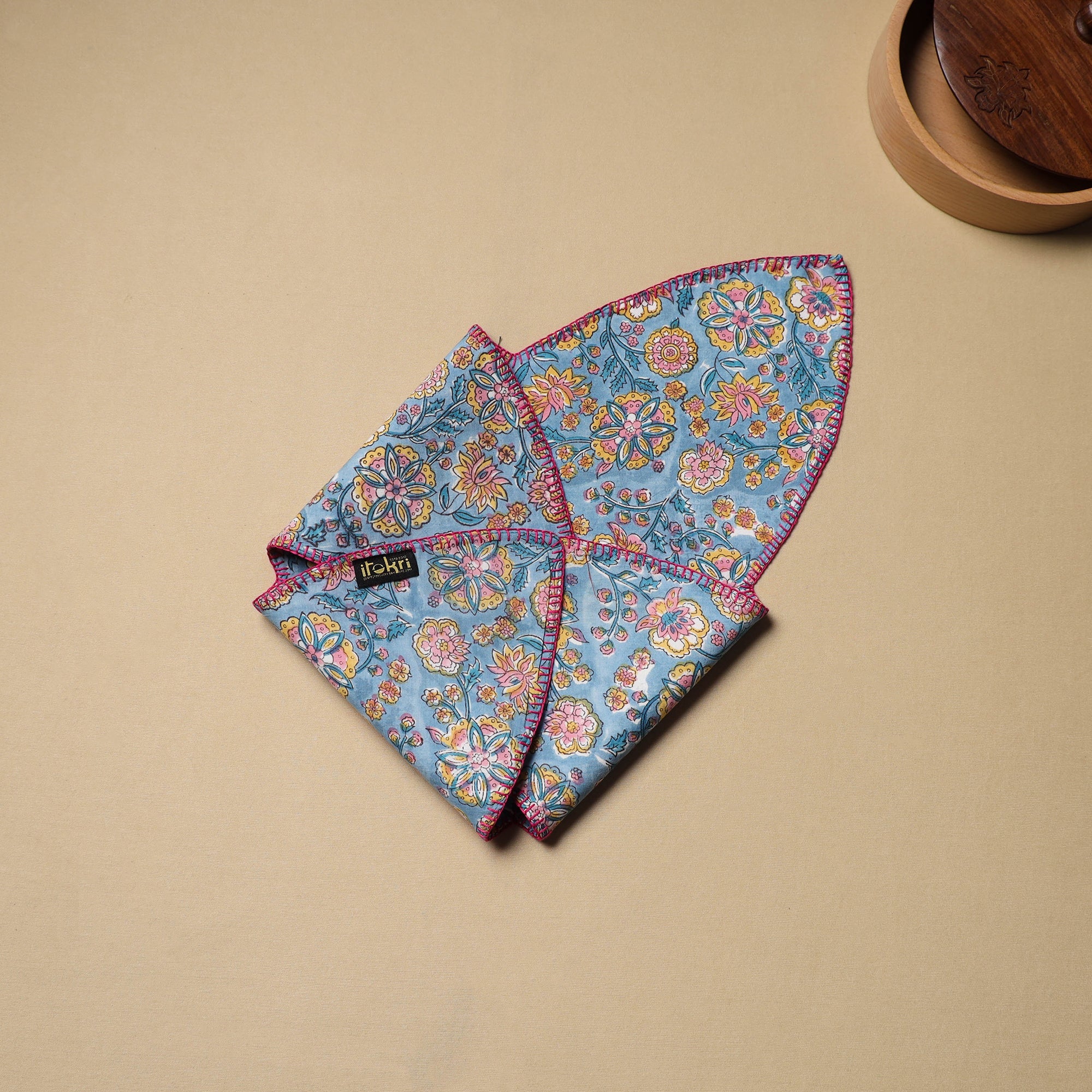 NOORI BAZAR Blue - Hand Embroidered Cotton Roti Napkin 11 - view 2
