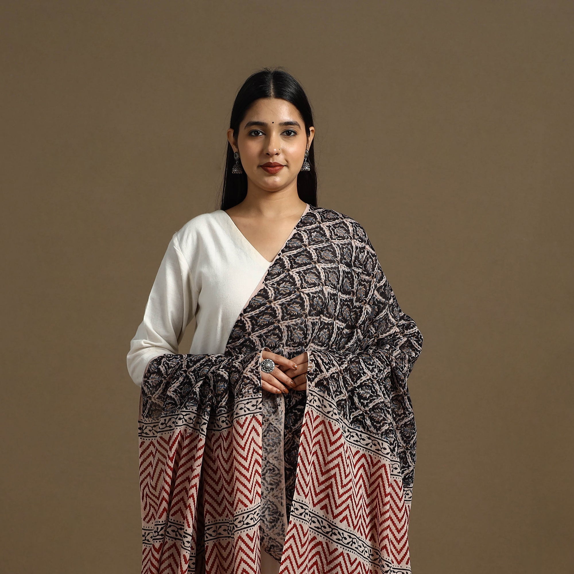 ARTISAN HAND BLOCK PRINTS Black - Block Print Mul Cotton Bagru Dupatta 27 - view 3