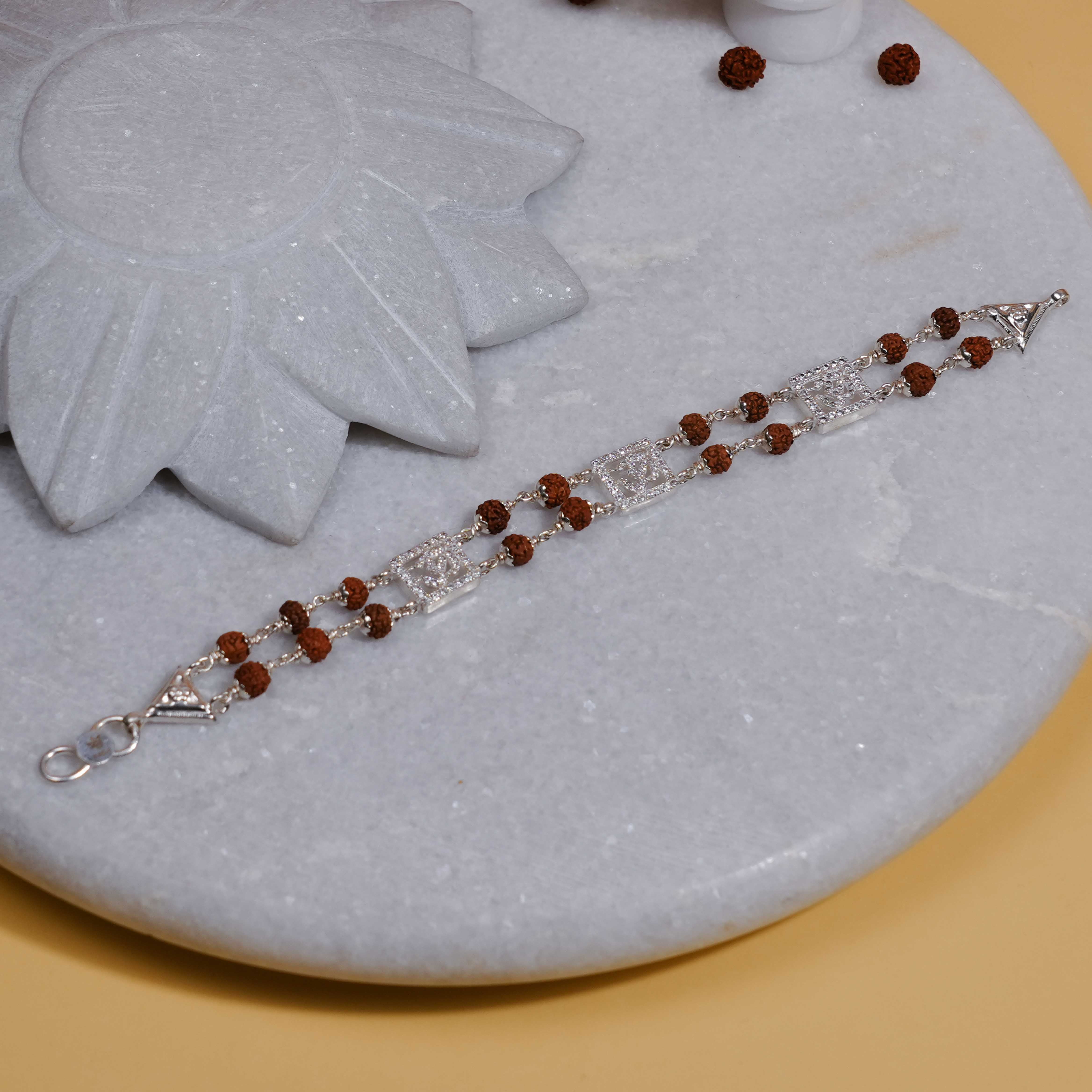 Prinjal Jewellers Silver Rakhi with Rudraksha and Three Om, Double Line Design - view 4